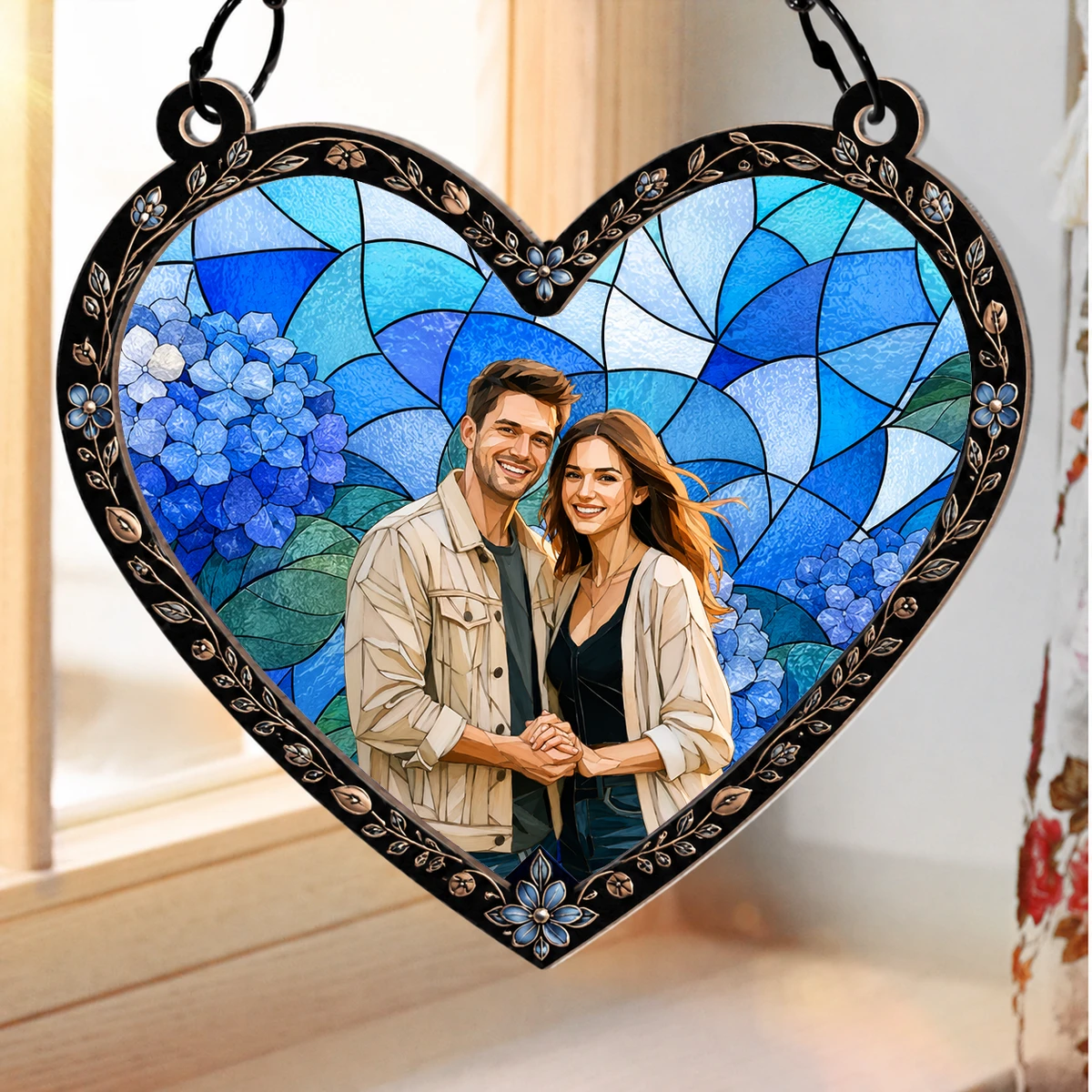 Custom Photo Portrait Couple Family - Personalized Window Hanging Suncatcher Ornament