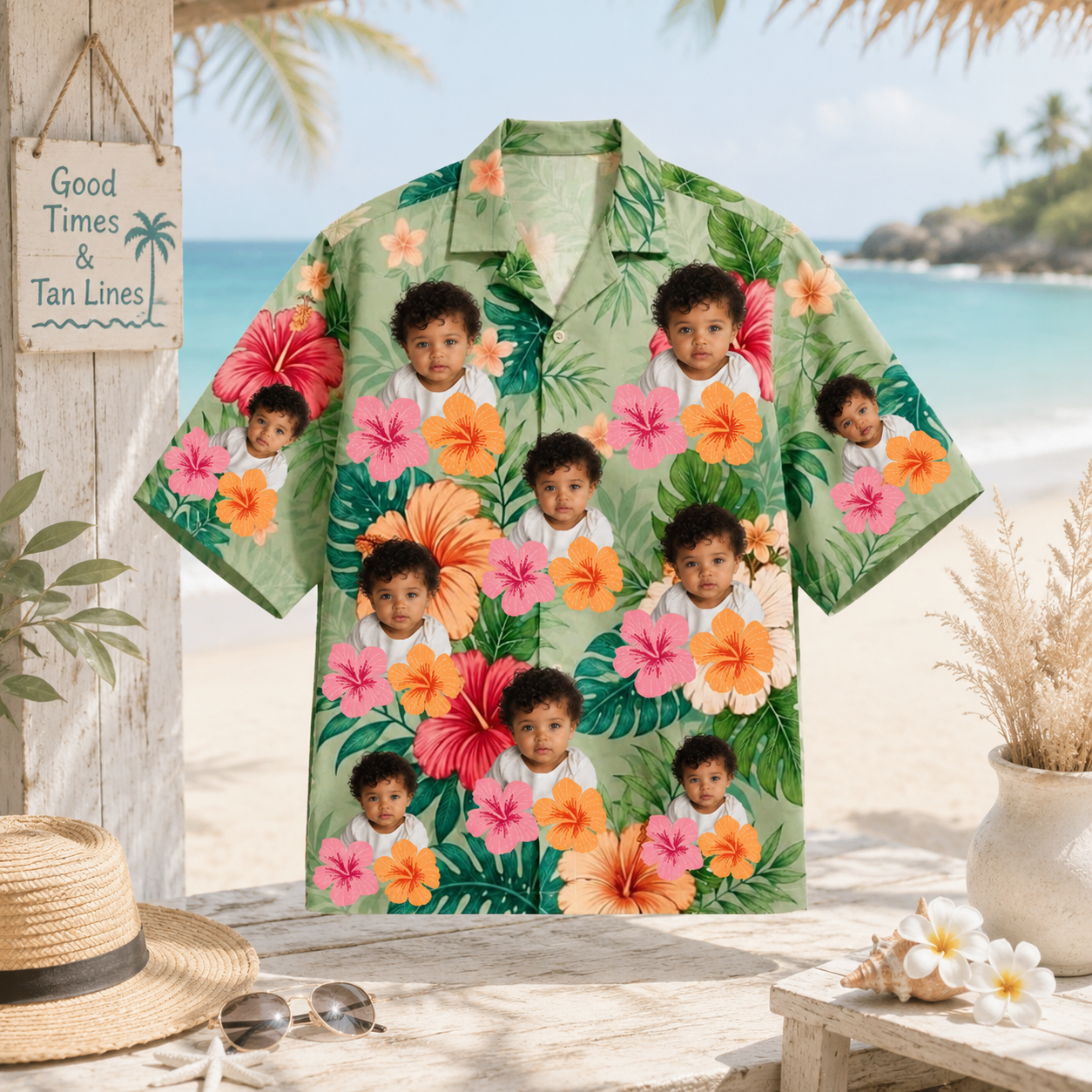 Personalized Custom Photo Hawaiian Shirt Tropical Hibiscus Floral Family Vacation Gift