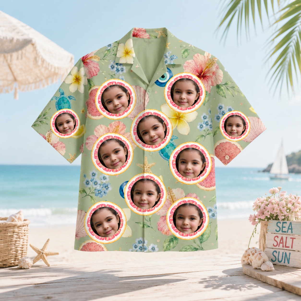 Personalized Custom Photo Hawaiian Shirt Citrus Floral Beach Summer Vacation Gift