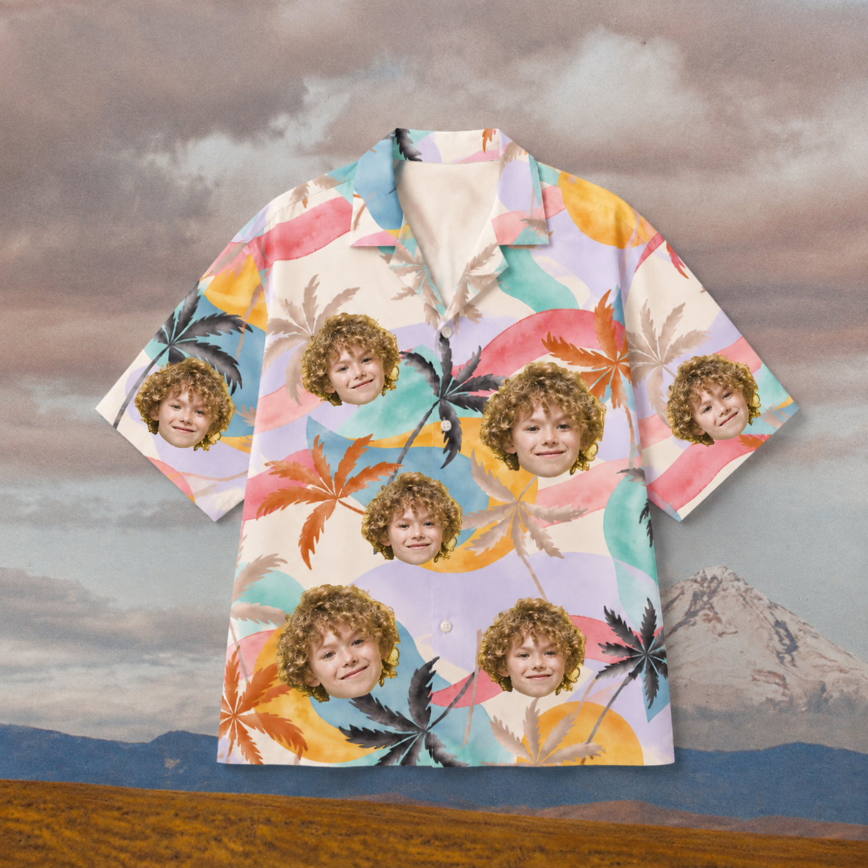 Custom Face Hawaiian Shirt, Personalized Pastel Palm Photo Shirt, Retro Tropical Aloha Button Up, Family Friends Trip Gift, Custom Portrait Shirt