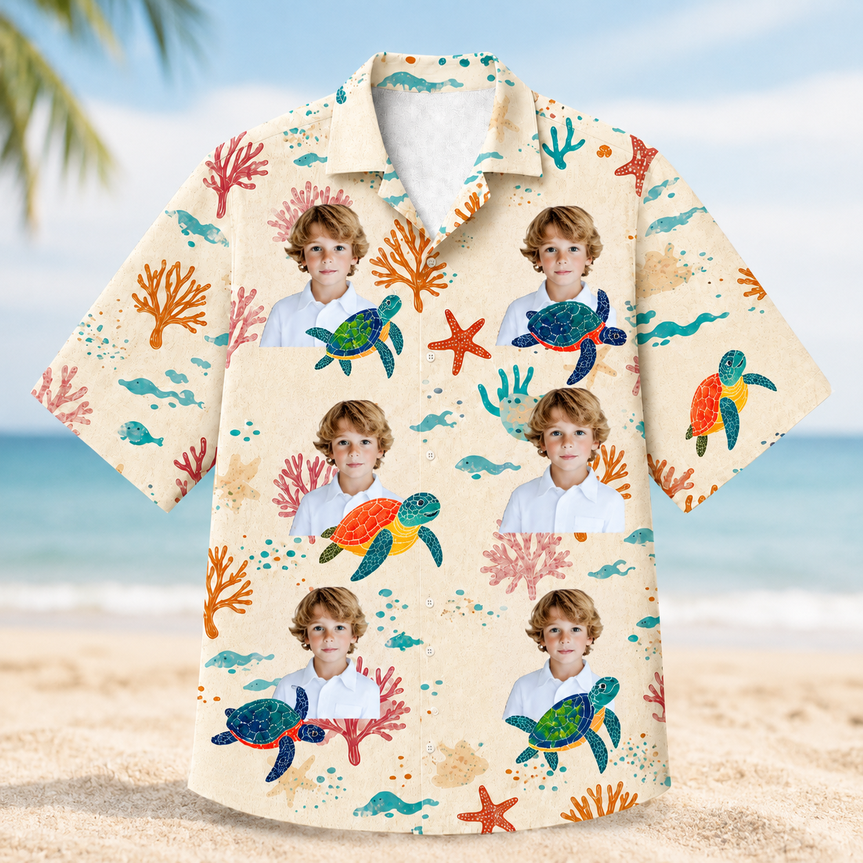 Coral Reef Sea Turtle Beach Shirt - Personalized Portrait Hawaiian Shirt, Custom Photo Summer Outfit