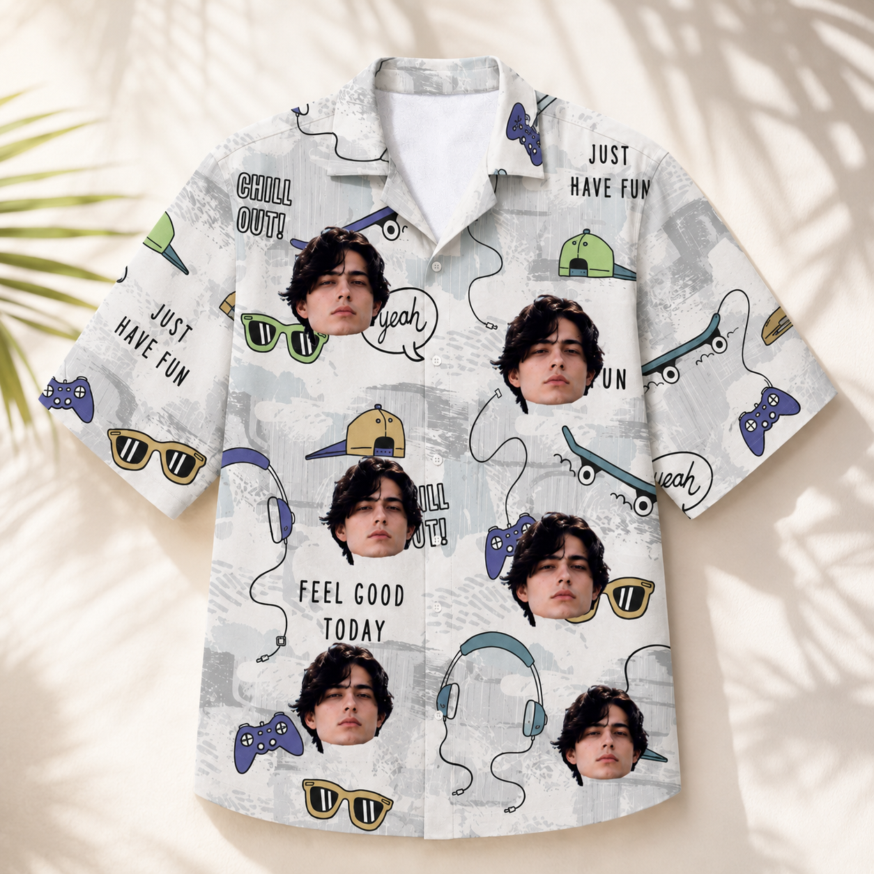 Gaming Skateboard Chill Vibes Tropical Shirt - Personalized Custom Face Hawaiian Shirt