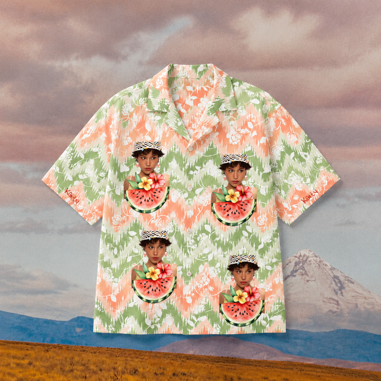 Custom Face Hawaiian Shirt, Personalized Watermelon Photo Shirt, Custom Name Aloha Shirt, Family Friends Summer Gift, Tropical Vacation Button Up