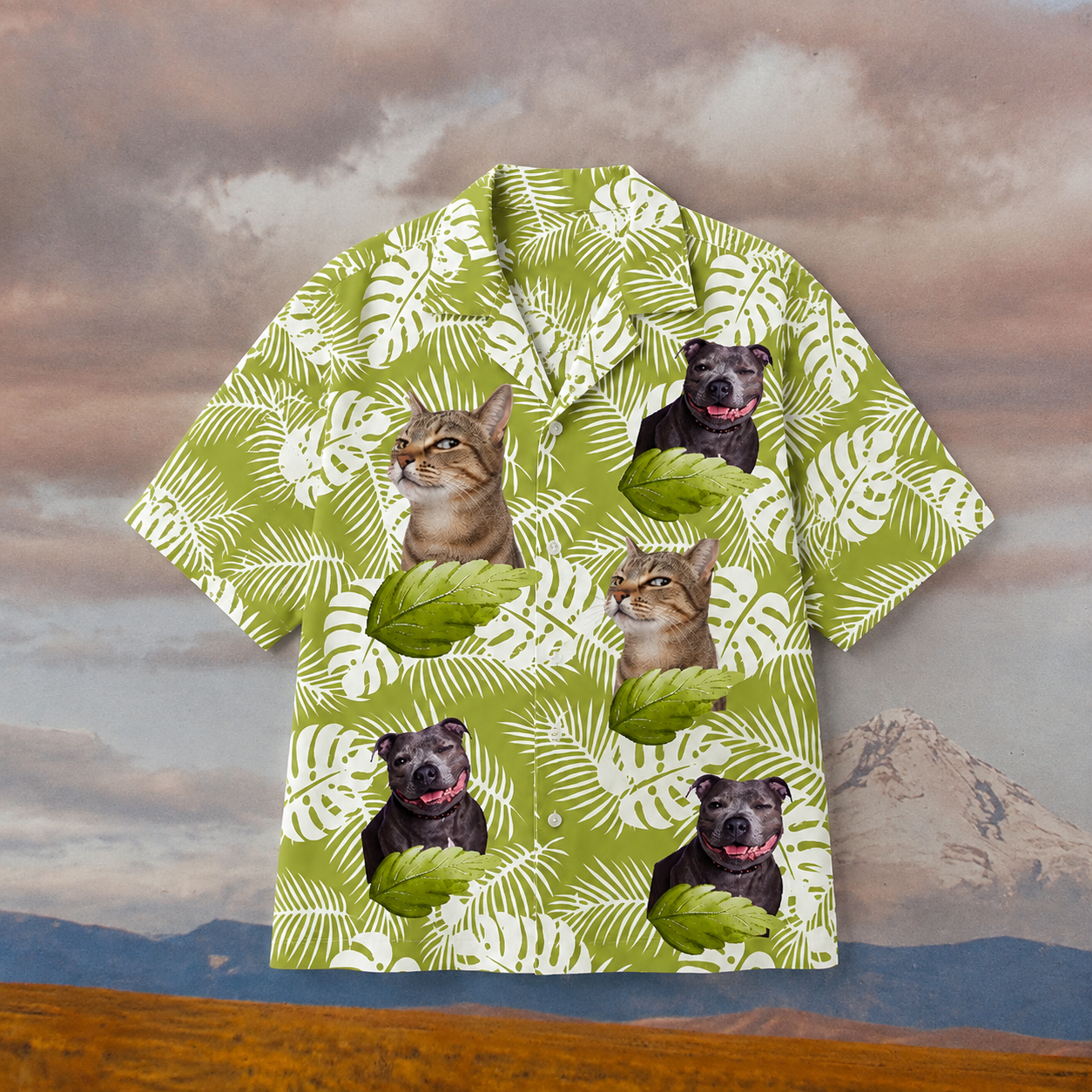 Custom Pet Photo Hawaiian Shirt, Personalized Dog Cat Aloha Shirt, Tropical Jungle Pet Portrait Shirt, Funny Animal Lover Gift, Custom Pet Vacation Shirt