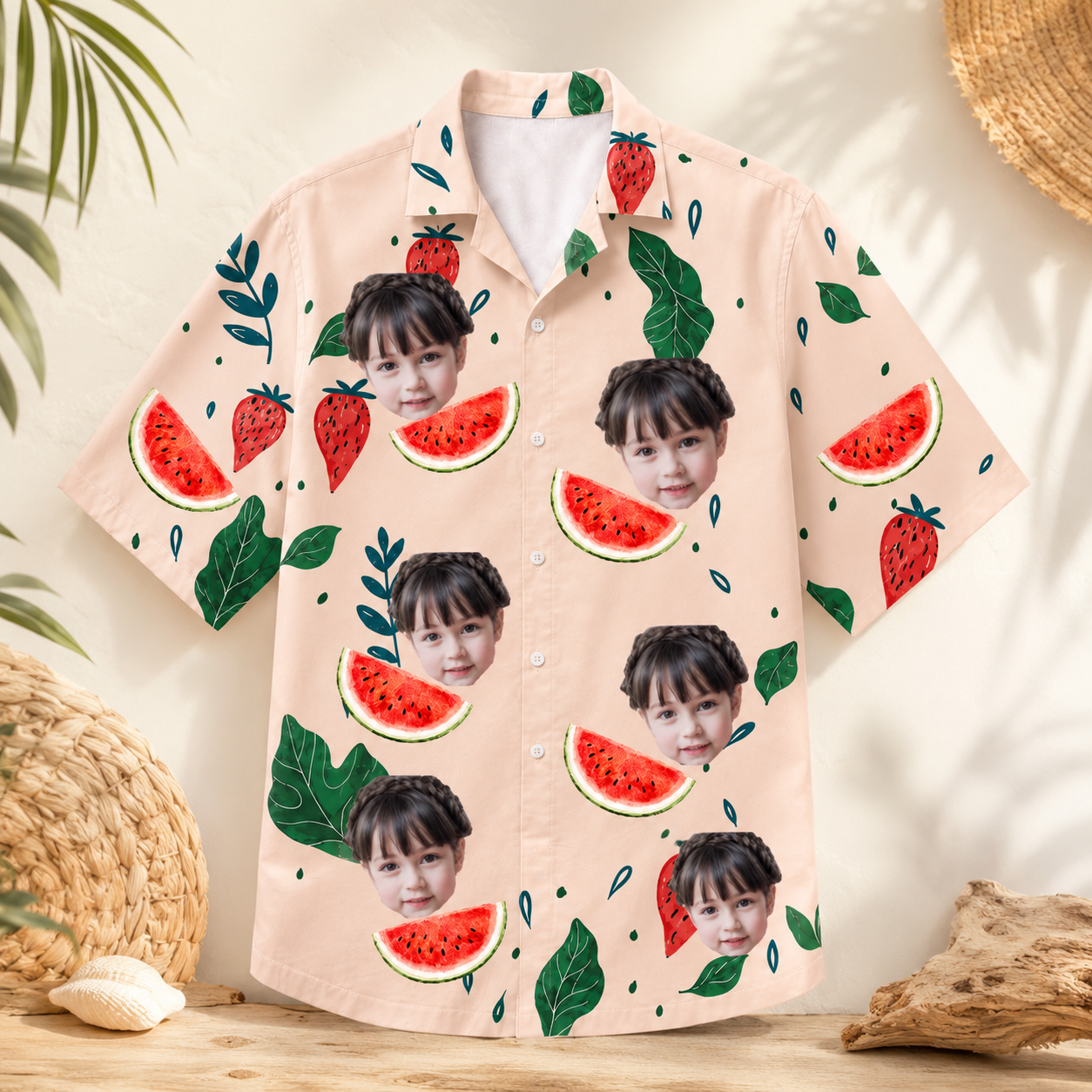 Personalized Hawaiian Shirt With Custom Face Watermelon Strawberry Tropical Shirt