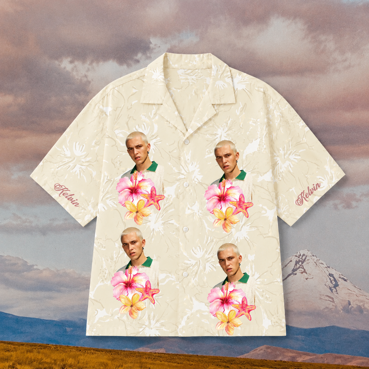 Personalized Photo & Sleeve Name Aloha Shirt, Tropical Portrait Button Up, Family Friends Gift, Custom Summer Shirt