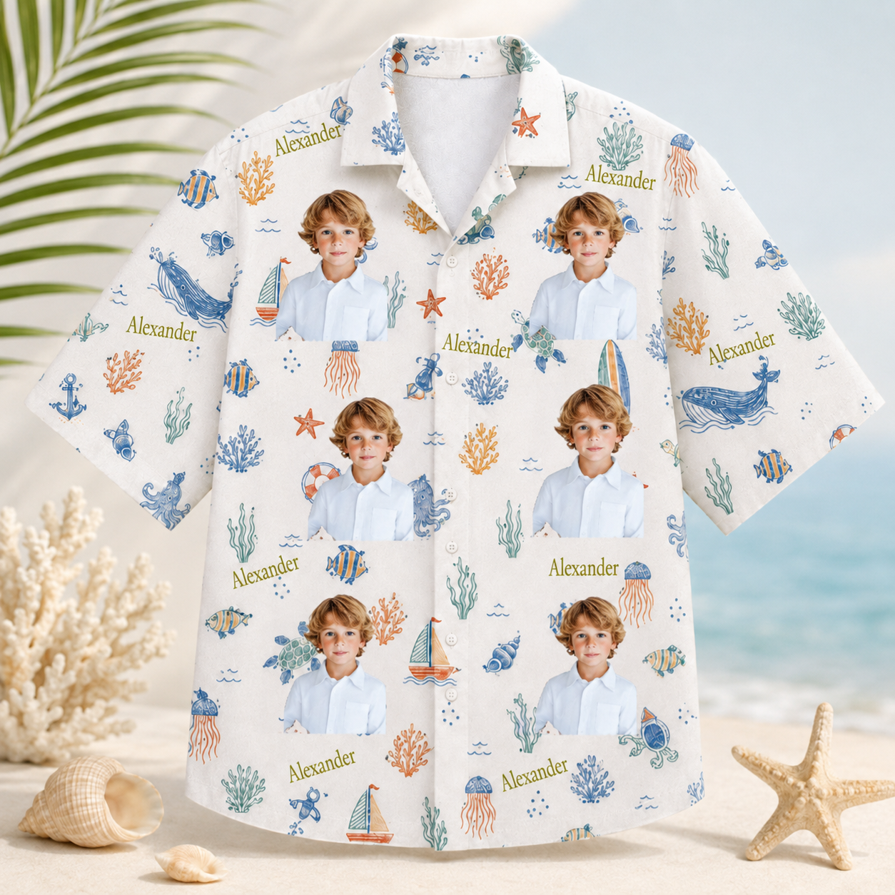 Personalized Photo Hawaiian Shirt Under The Sea Custom Name Beach Holiday Outfit