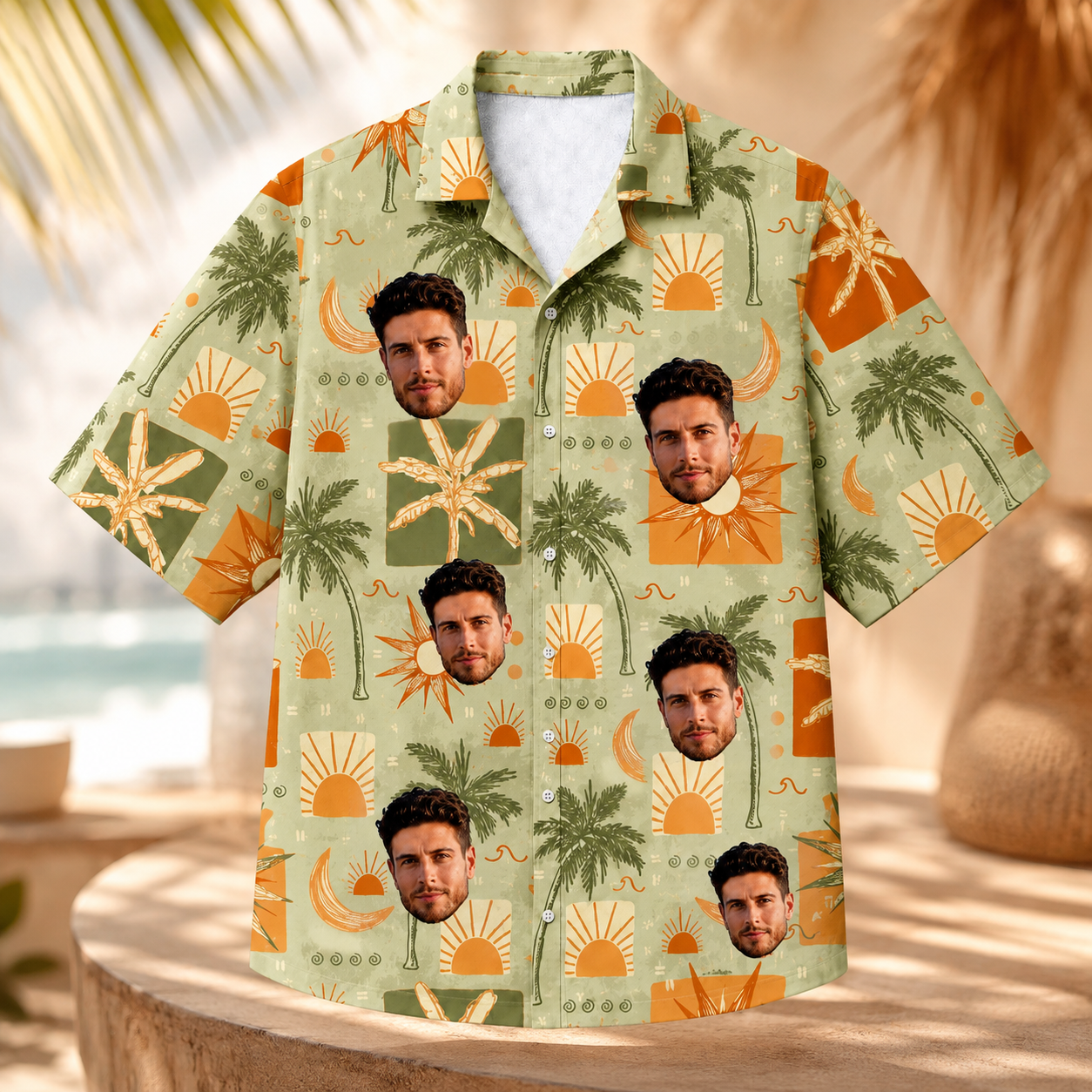 Retro Sunset Tropical Vacation Shirt - Personalized Custom Face Hawaiian Shirt
