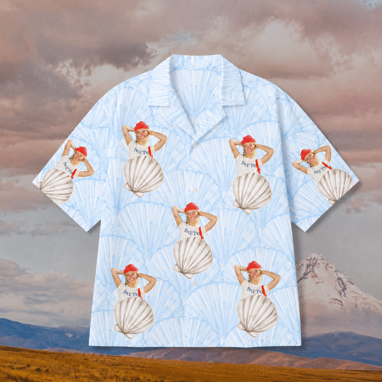 Custom Face Hawaiian Shirt, Personalized Seashell Photo Aloha Shirt, Scallop Shell Coastal Shirt, Family Friends Beach Gift, Custom Vacation Button Up