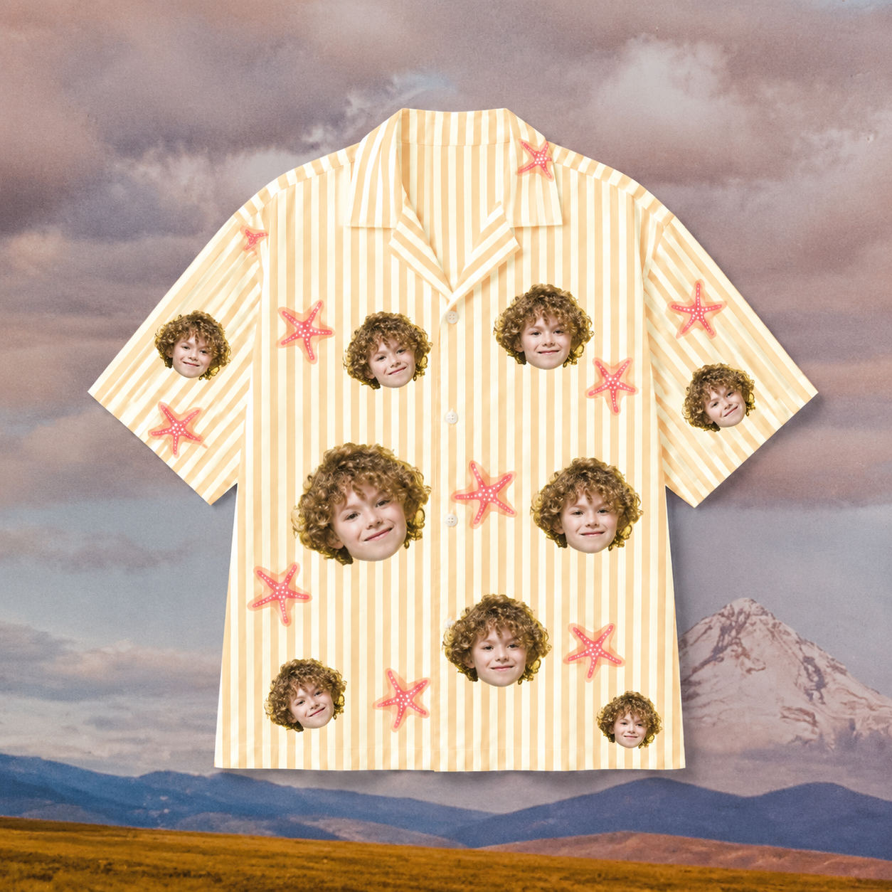 Custom Face Hawaiian Shirt, Personalized Starfish Aloha Shirt, Coastal Portrait Beach Shirt, Family Friends Summer Gift, Custom Photo Button Up