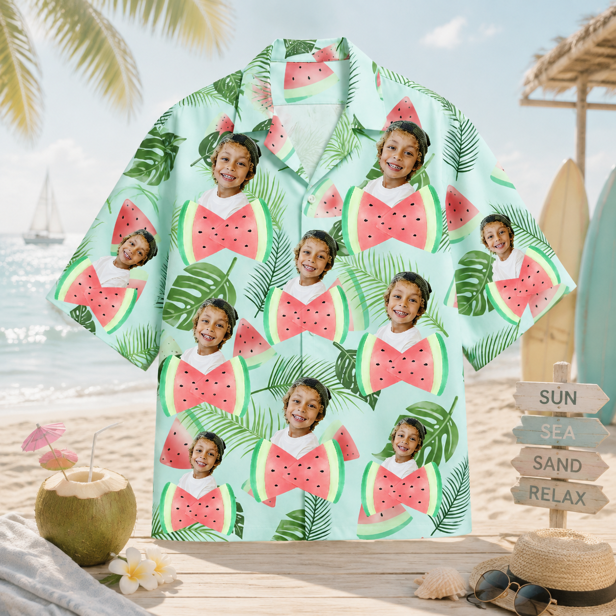 Personalized Custom Photo Hawaiian Shirt Watermelon Tropical Summer Beach Gift