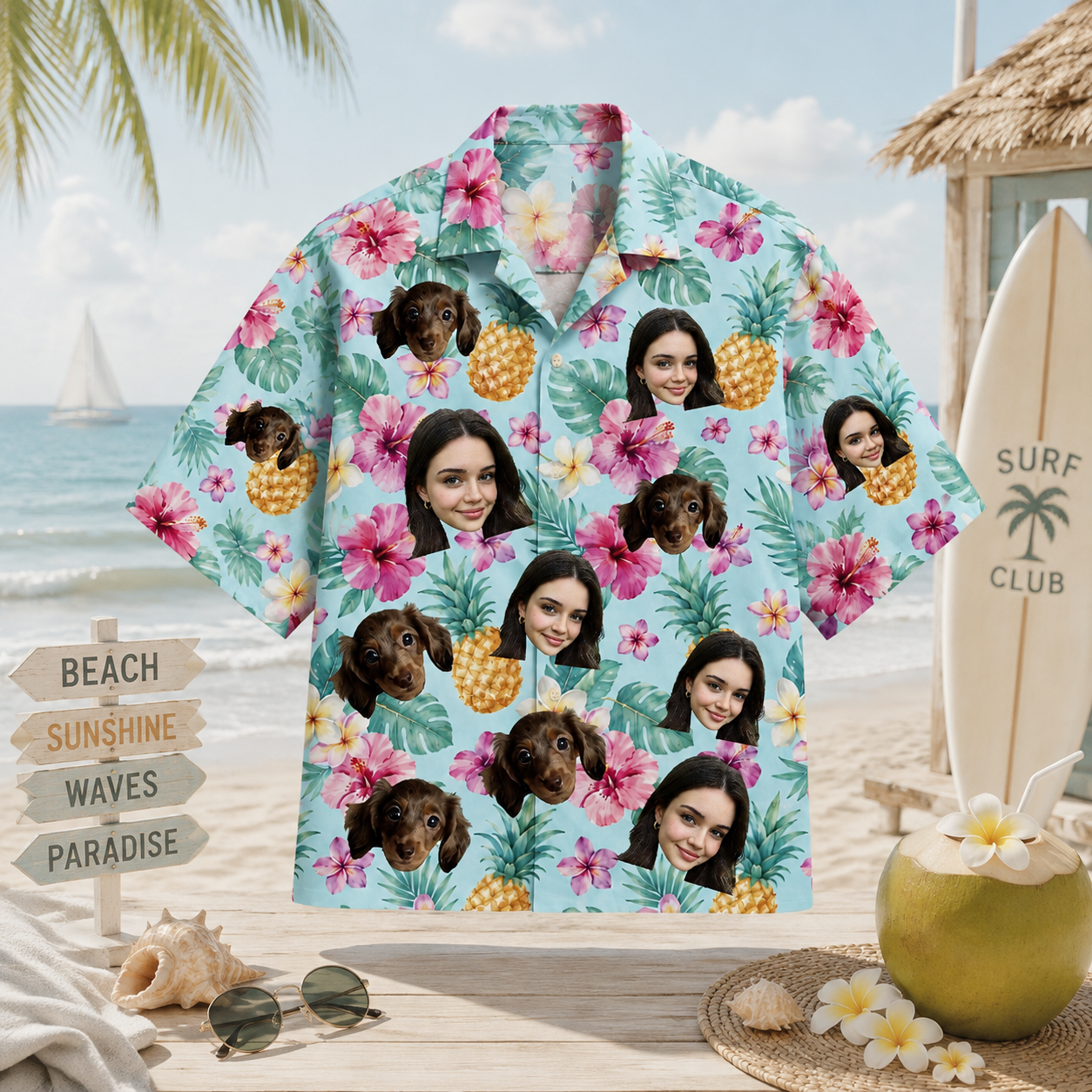 Personalized Custom Photo Hawaiian Shirt Pineapple Hibiscus Pet Lover Tropical Gift