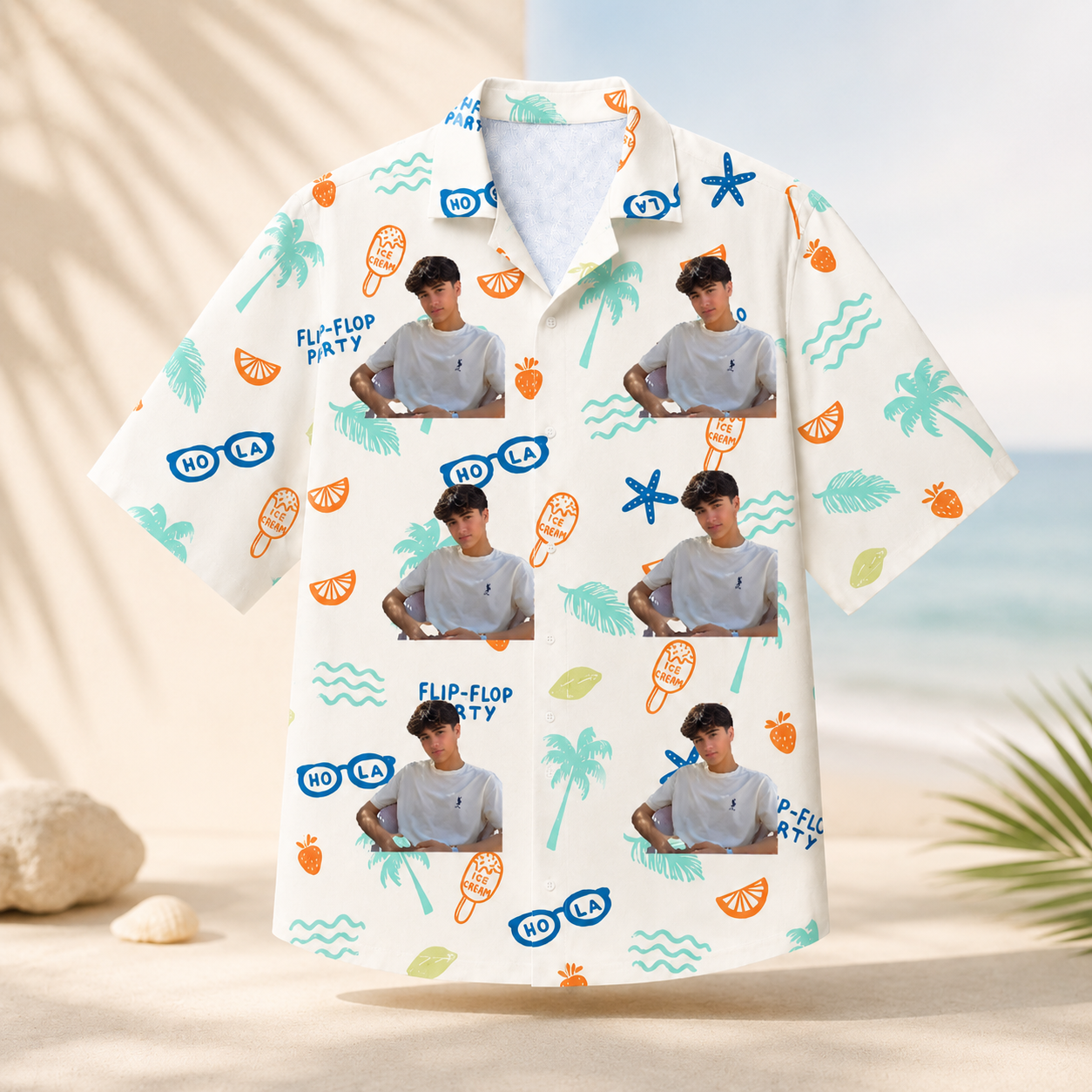 Personalized Custom Portrait Hawaiian Shirt Flip Flop Party Tropical Vacation Gift