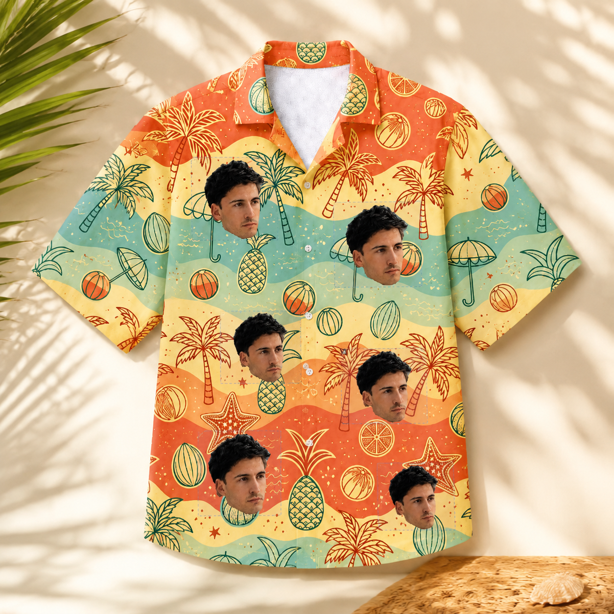 Tropical Sunset Beach Hawaiian Shirt - Personalized Face Hawaiian Shirt