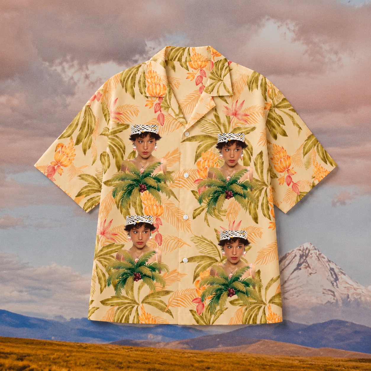 Personalized Face Hawaiian Shirt, Custom Portrait Palm Shirt, Tropical Graphic Aloha Shirt, Family Friends Gift, Unique Vacation Button Up