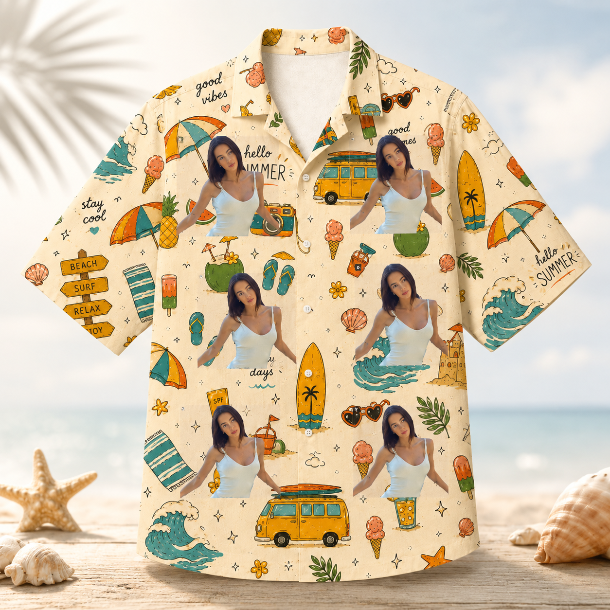 Hello Summer Beach Shirt Personalized Tropical Gift - Custom Photo Hawaiian Shirt