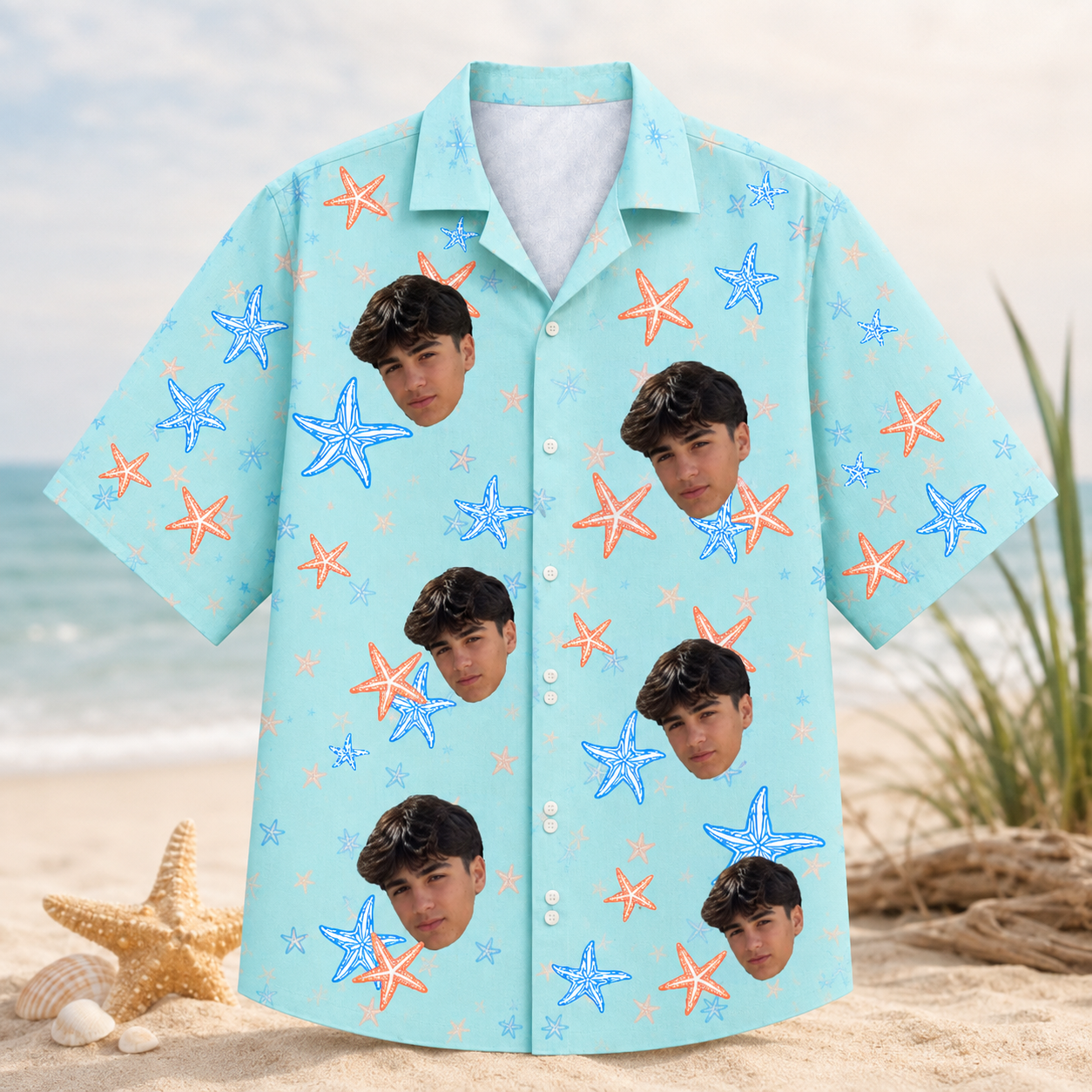Starfish Pattern Personalized Hawaiian Shirt -Custom Face Hawaiian Shirt
