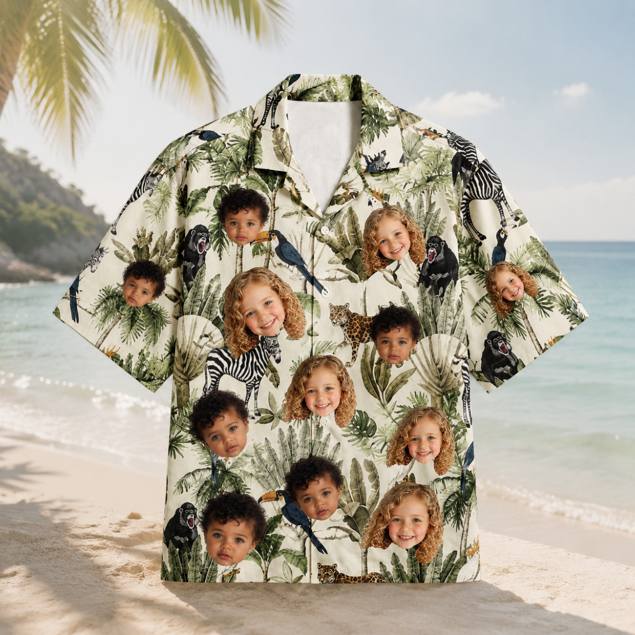 Personalized Custom Photo Hawaiian Shirt Safari Animal Jungle Family Vacation Gift