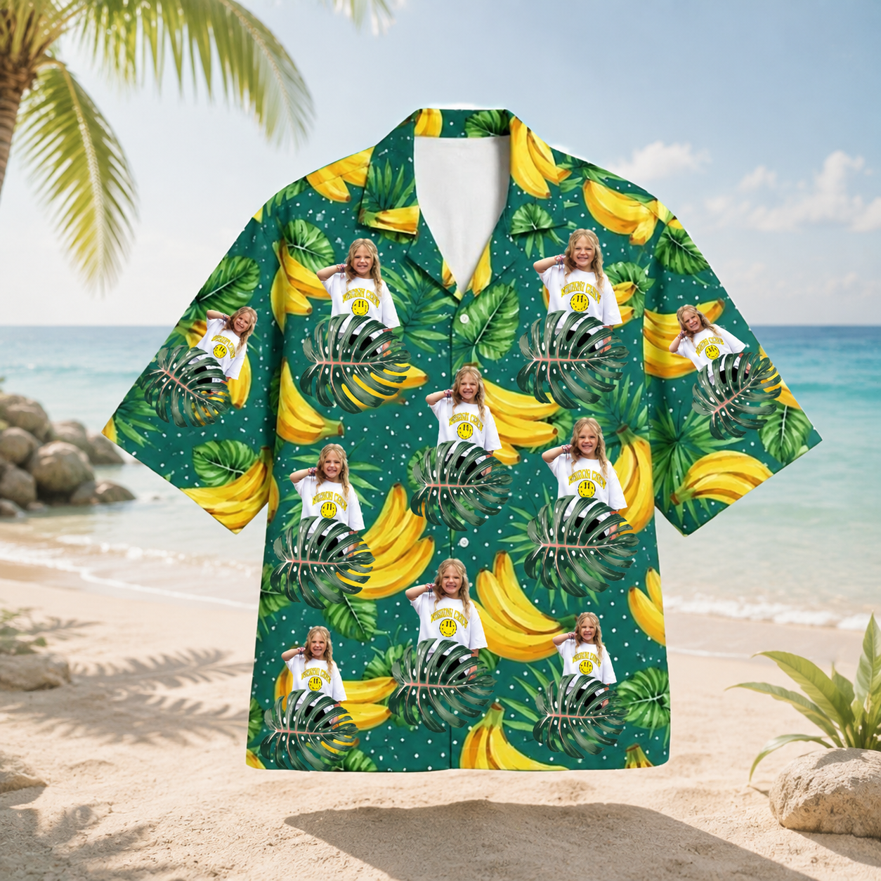 Personalized Custom Photo Hawaiian Shirt Banana Monstera Tropical Summer Vacation Gift