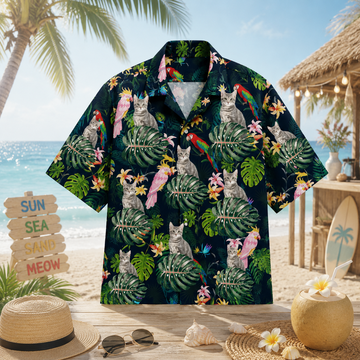 Personalized Custom Photo Hawaiian Shirt Tropical Parrot Monstera Leaf Vacation Gift