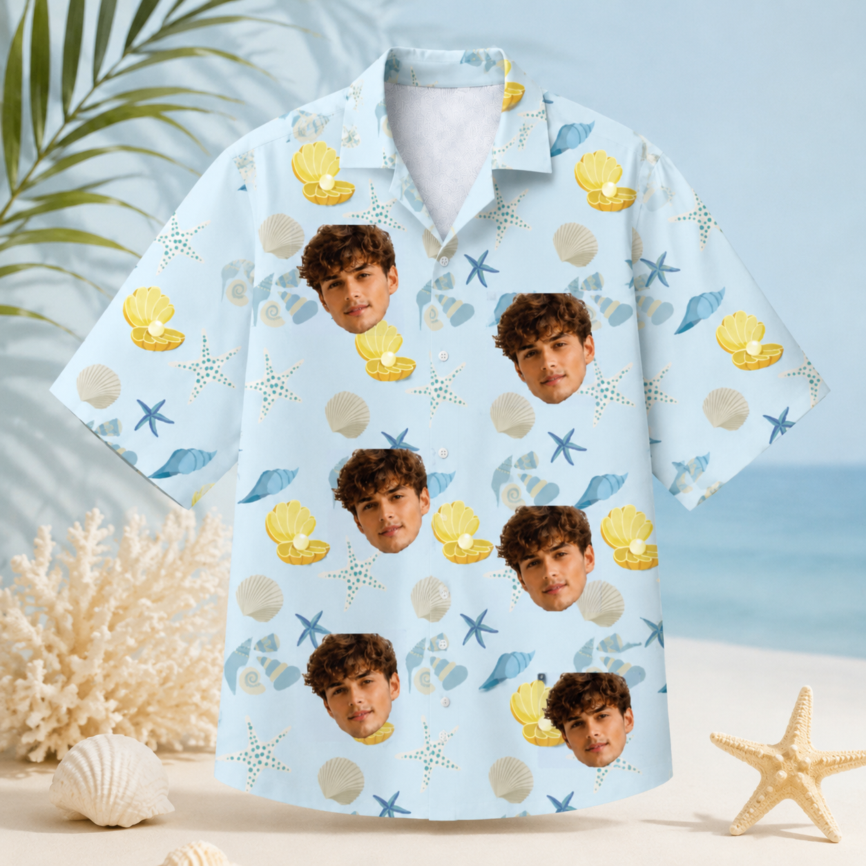 Seashell Starfish Vacation Shirt - Custom Face Photo Tropical Hawaiian Shirt