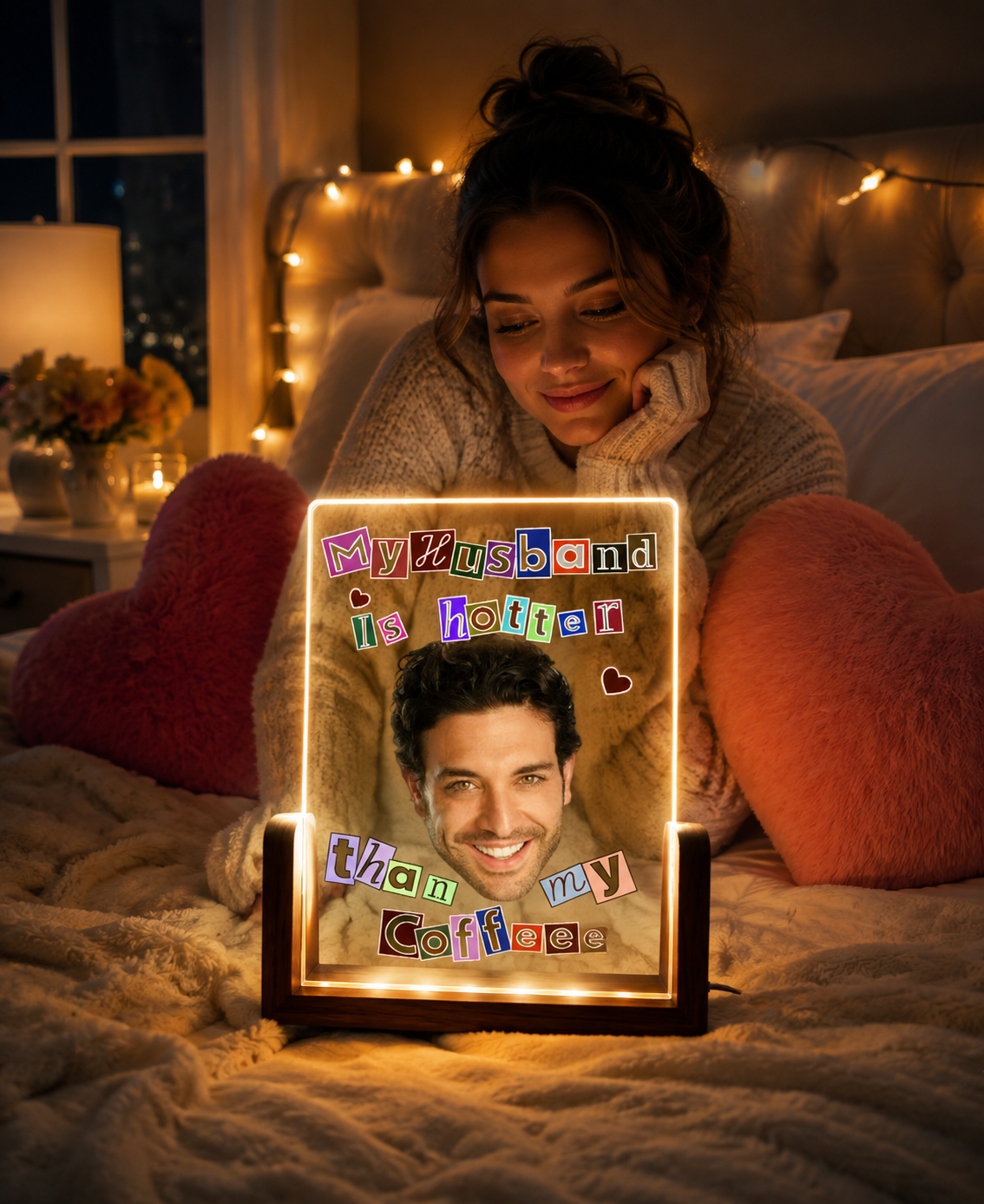 Custom Face Wedding Night Light: My Husband Is Hotter Than My Coffee