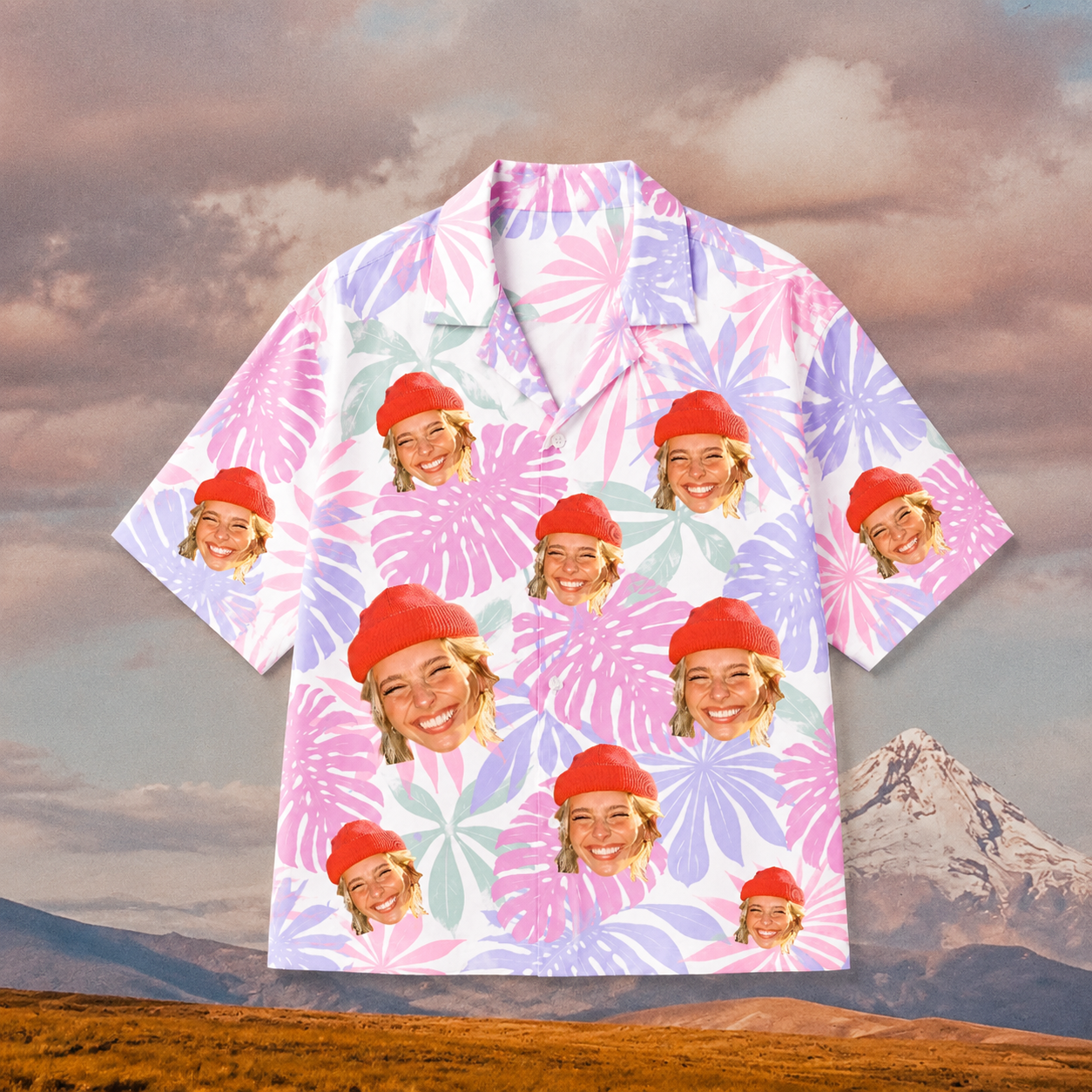 Custom Face Hawaiian Shirt, Personalized Pastel Floral Aloha Shirt, Tropical Portrait Button Up, Family Friends Vacation Gift, Unique Custom Summer Shirt