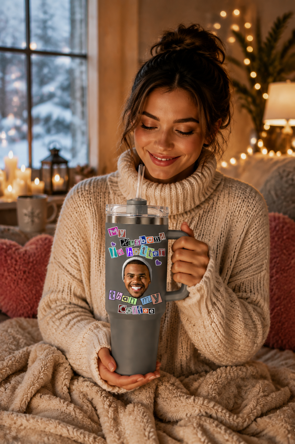 Custom Face Wedding Tumbler 40oz, My Husband Is Hotter Than My Coffee