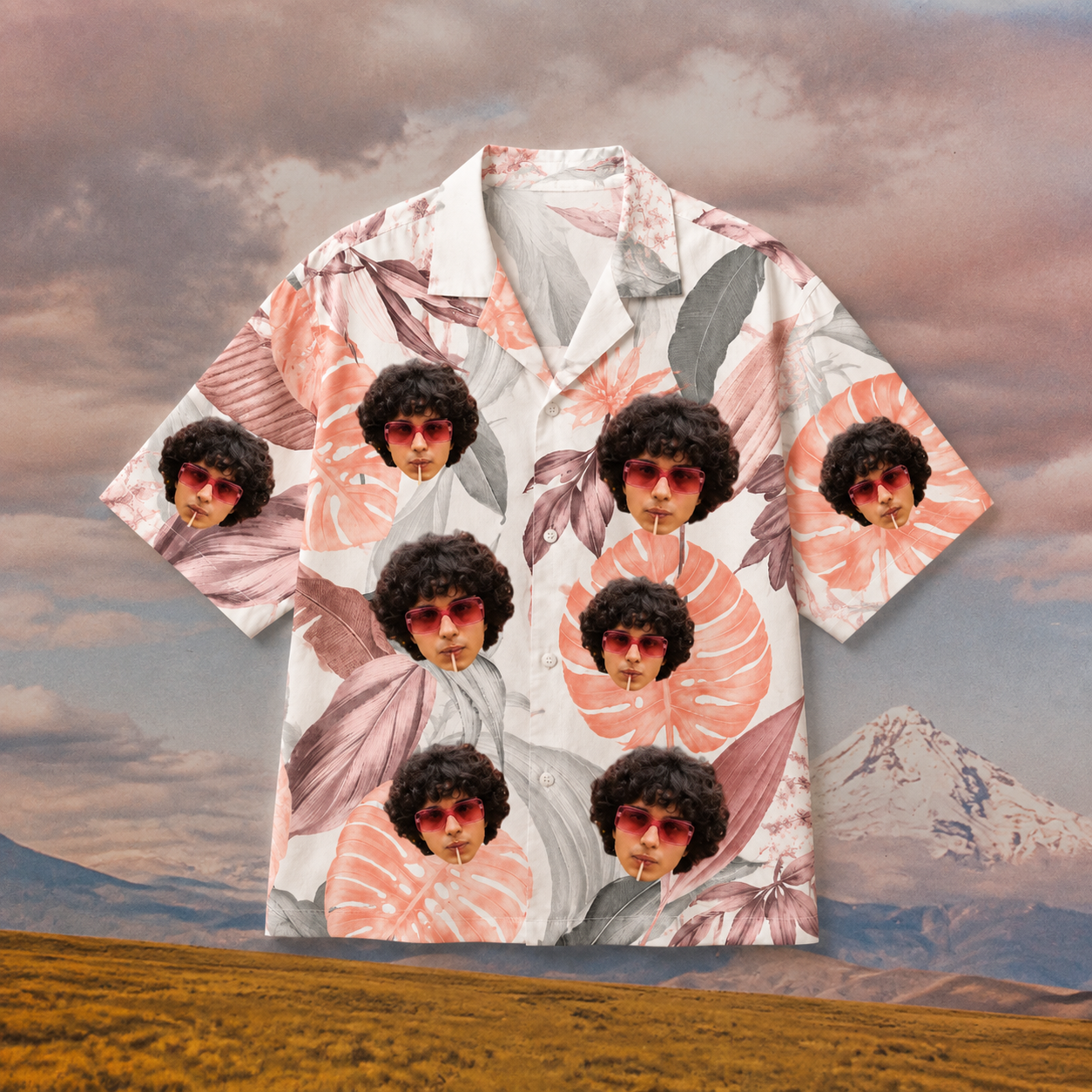 Custom Face Hawaiian Shirt, Personalized Leaf Graphic Aloha Shirt, Tropical Portrait Button Up, Family Friends Vacation Gift, Unique Custom Summer Shirt