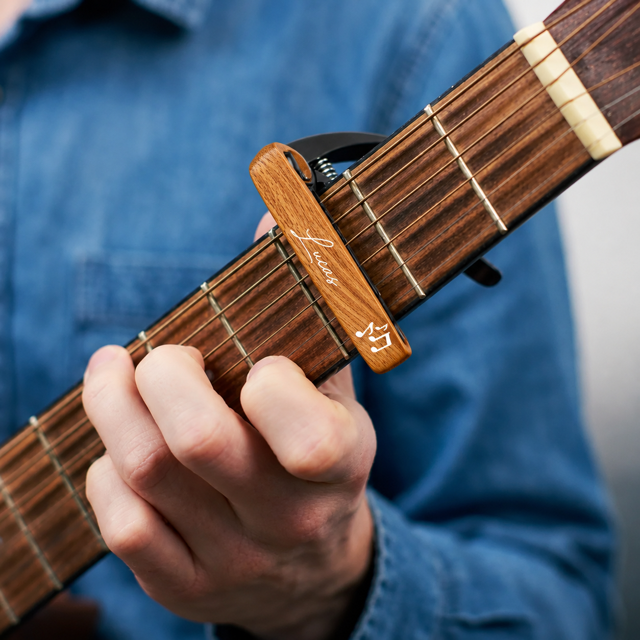 Vintage Monogram For Guitarist, Guitar Lover - Personalized Guitar Capo With Picks