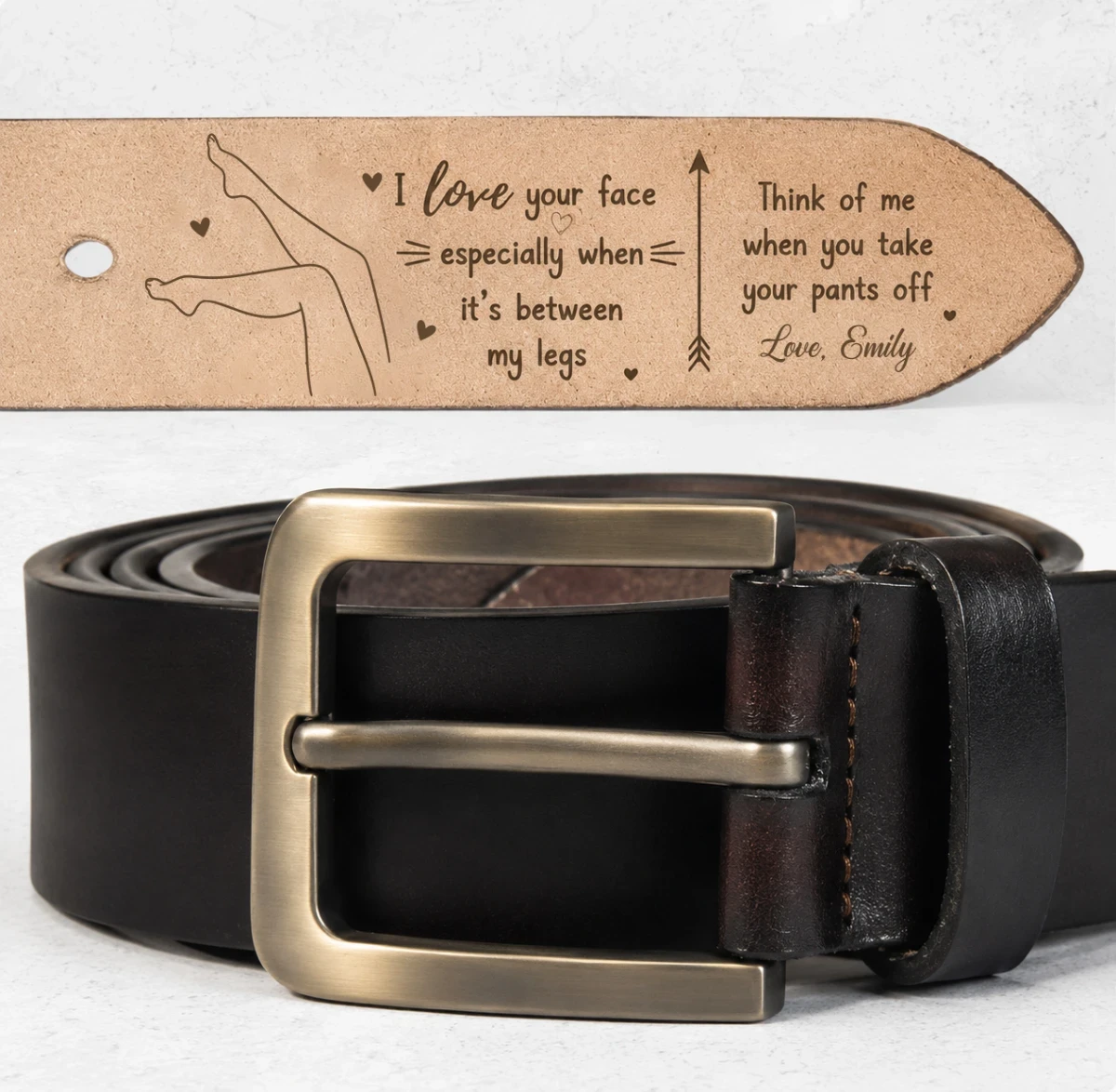 I Love Your Face Especially When It'S Between My Legs - Personalized Engraved Leather Belt