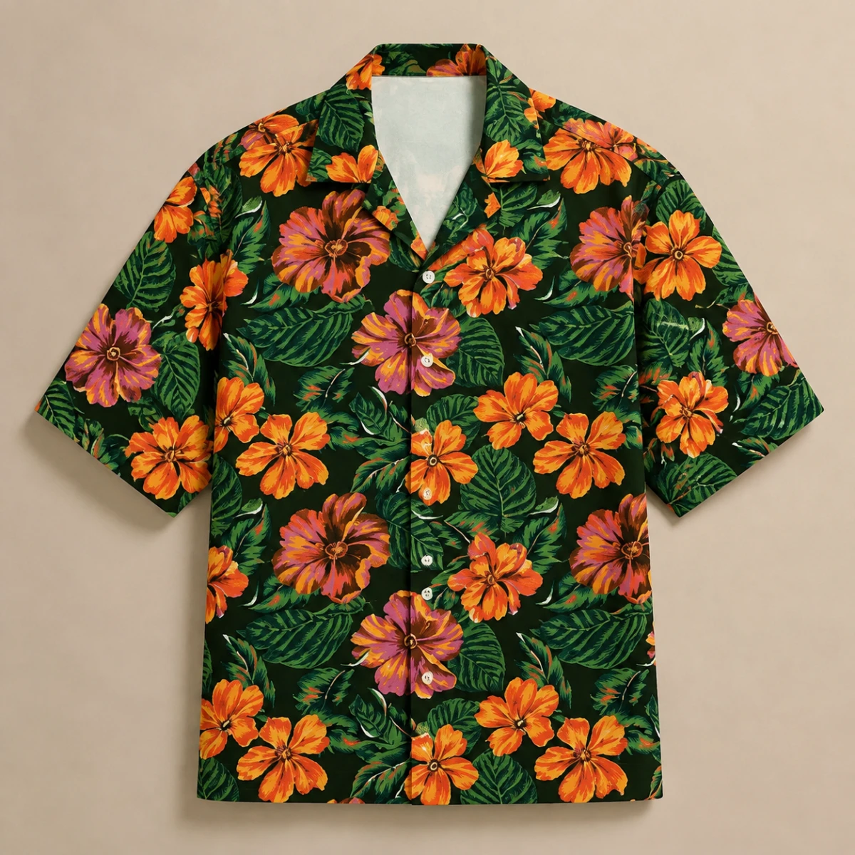 Personalized Custom Photo Hawaiian Shirt Orange Hibiscus Dog Human Tropical Gift