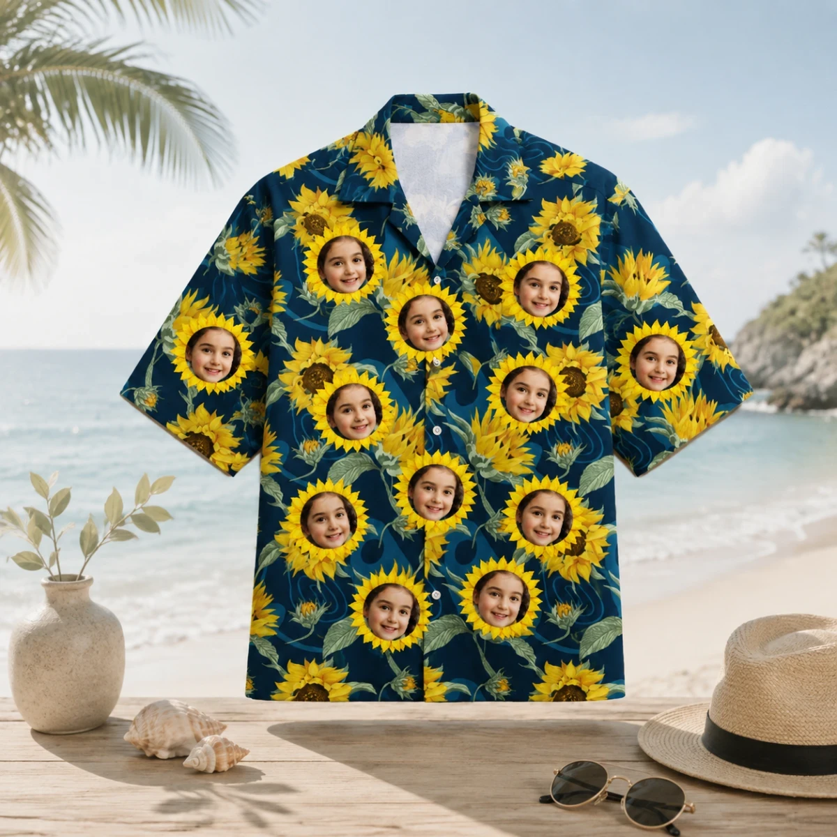 Personalized Custom Face Hawaiian Shirt Sunflower Floral Summer Vacation Gift