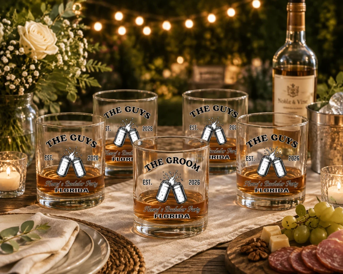 The Groom & The Guys Whiskey Glass, Bachelor Party Whiskey Glasses, Groom Squad Drink Sleeve, Custom Bachelor Party Favor