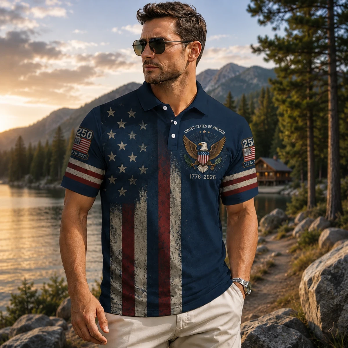 Usa 250th Anniversary Patriotic Golf Polo Shirt, Usa Flag Semiquincentennial Aop Polo Shirt