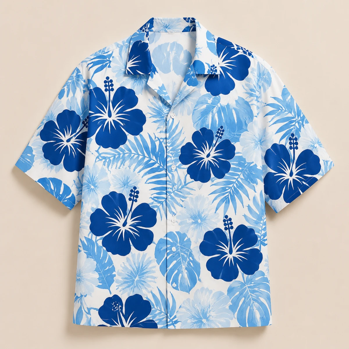 Personalized Custom Photo Hawaiian Shirt Blue Hibiscus Floral Tropical Vacation Gift
