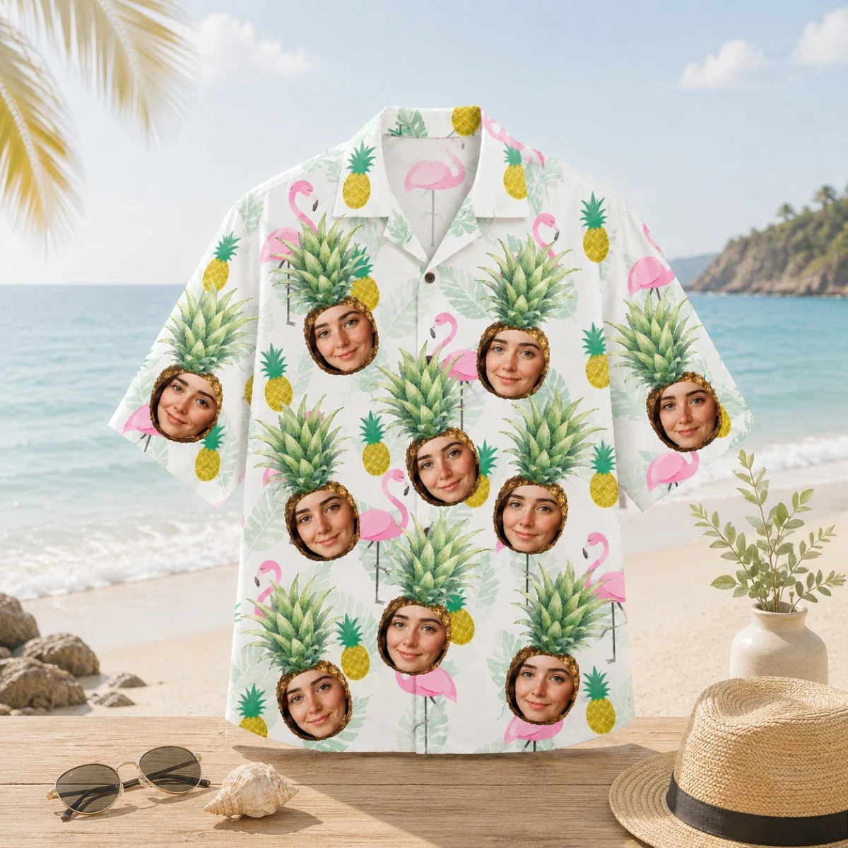 Personalized Custom Face Hawaiian Shirt Pineapple Flamingo Tropical Summer Gift