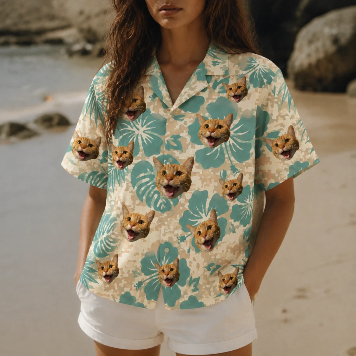 Custom Cat Hawaiian Shirt, Personalized Pet Face Aloha Shirt, Tropical Jungle Cat Portrait Shirt, Funny Animal Lover Gift, Custom Pet Vacation Shirt