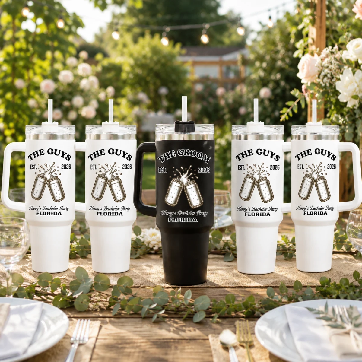 The Groom & The Guys Set Of 2 Tumblers 40oz, Bachelor Party Set Of 2 Tumblers 40oz, Groom Squad Drink Sleeve, Custom Bachelor Party Favor