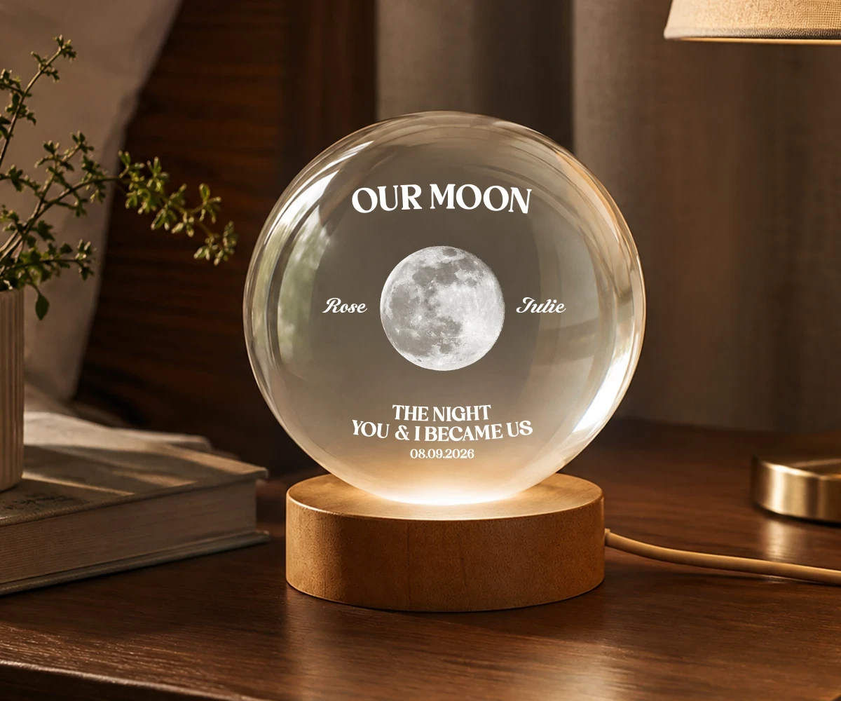 Moon Phase The Beginning Of Our Forever - Personalized Crystal Globe Lamp