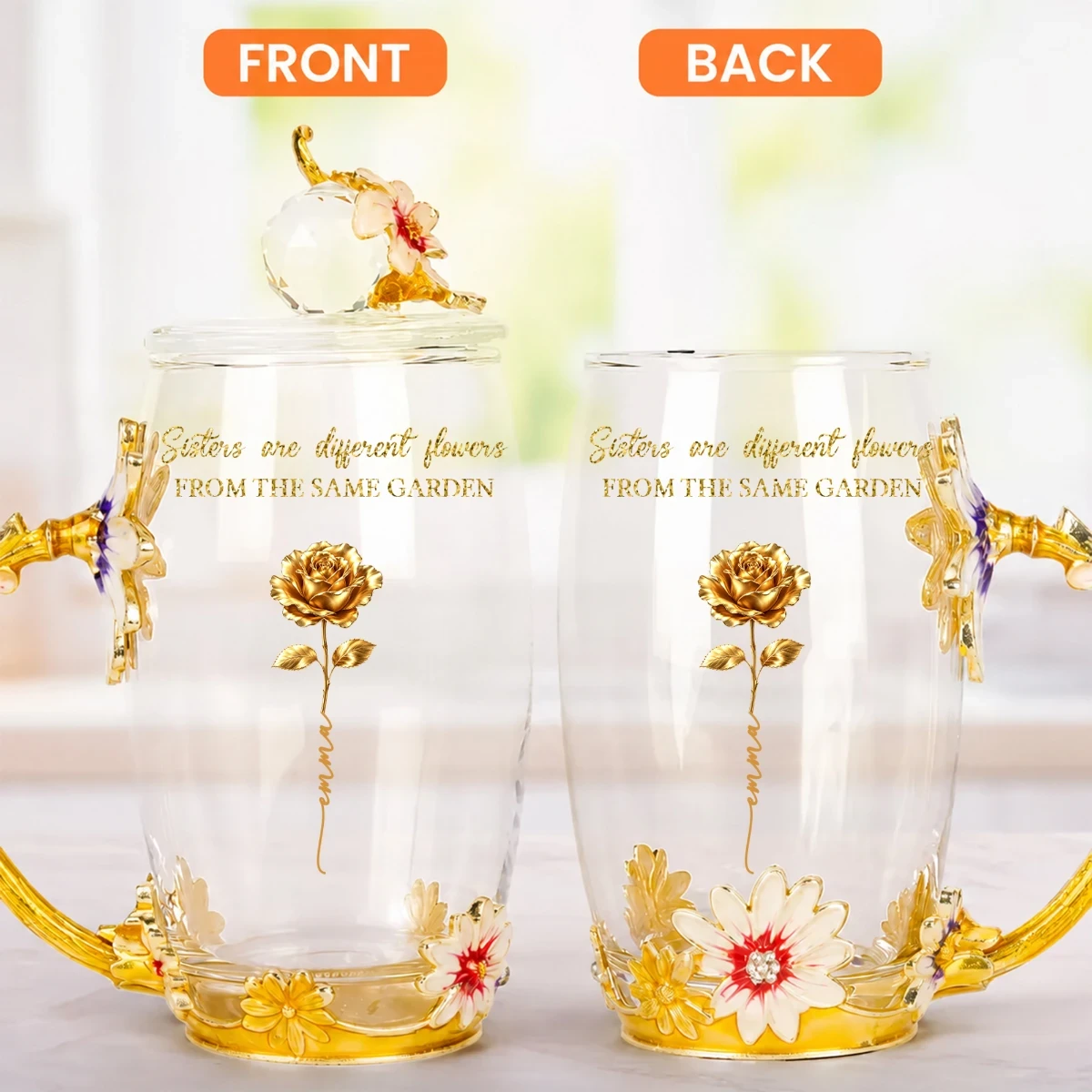 Sisters Are Different Flowers From The Same Garden Birth Flowers - Personalized Glass Cup