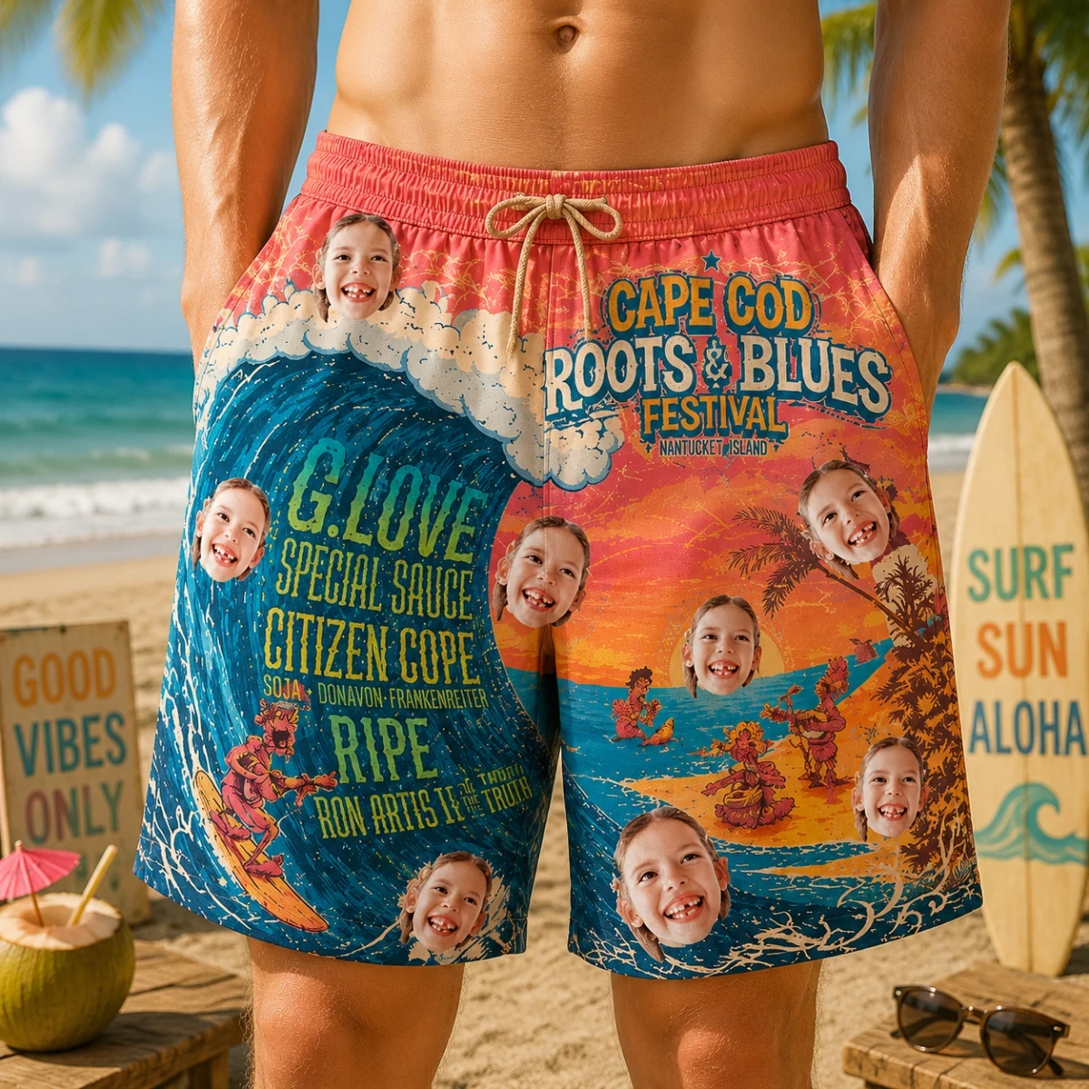 Personalized "Cape Cod Roots & Blues Festival" Swim Shorts