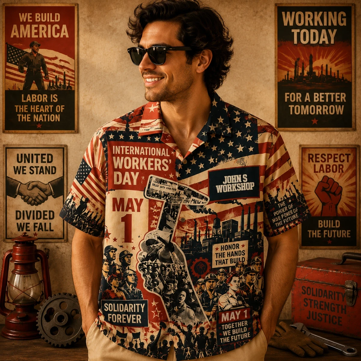 "International Workers' Day - Solidarity Forever" Vintage Aloha Shirt