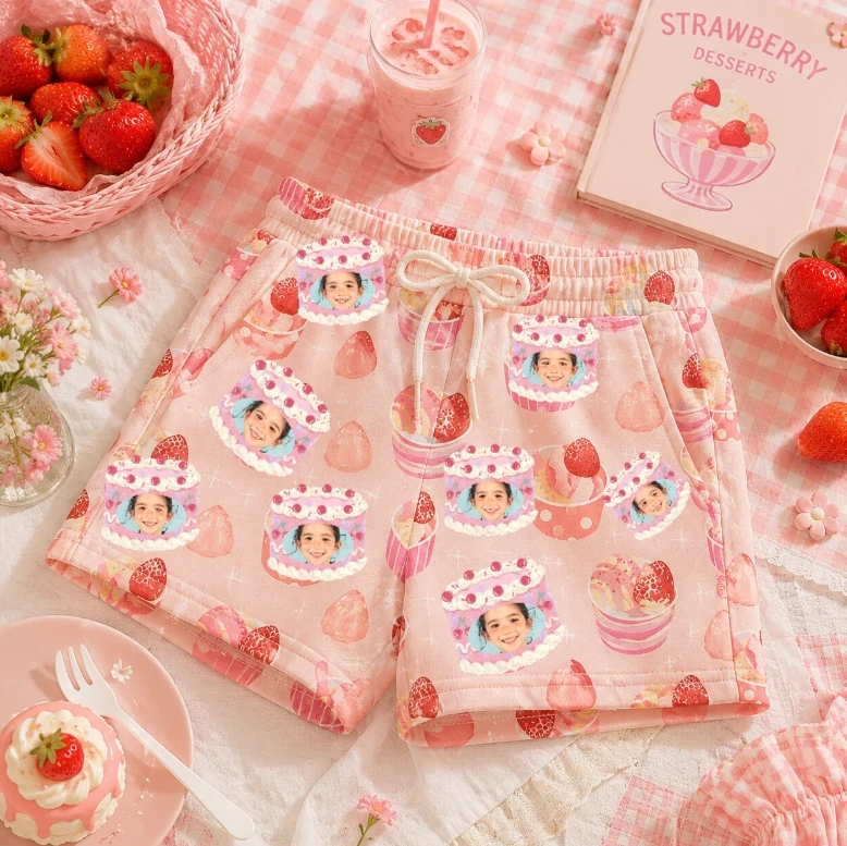 Personalized "Strawberry Cake Pink" Swim Shorts