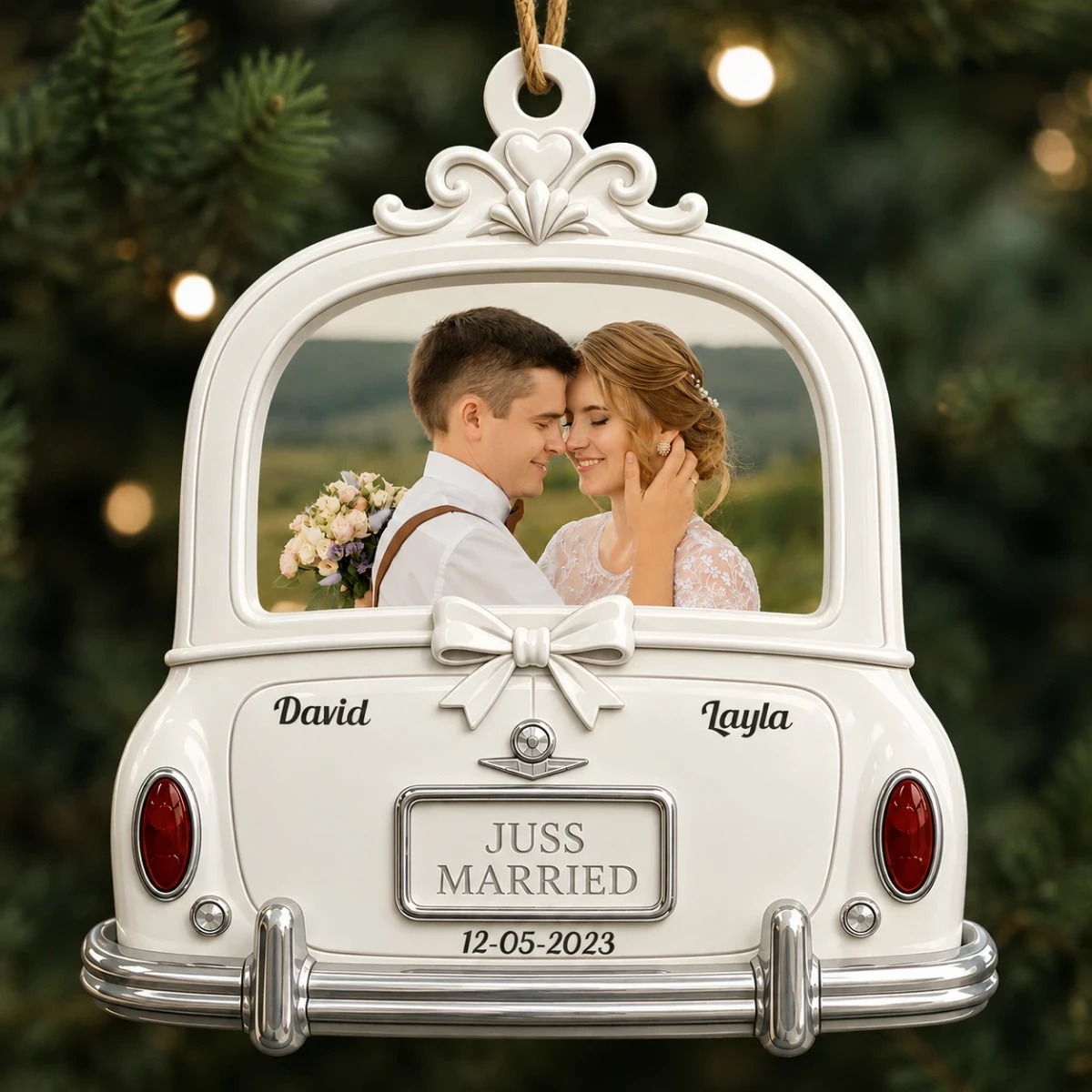Just Married - Personalized Wood And Acrylic Photo Ornament
