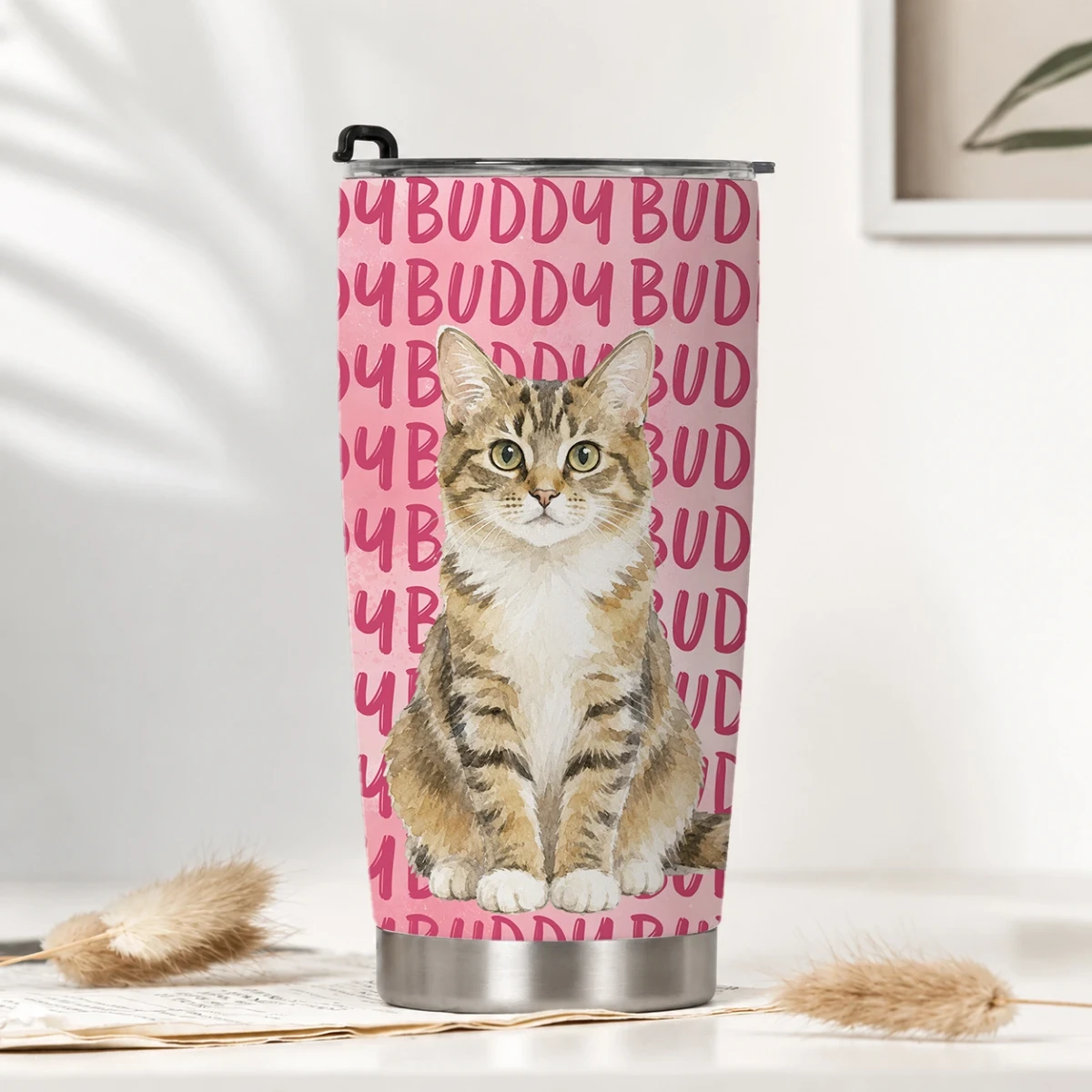Custom Pet Portrait & Name Watercolor Style - Personalized Tumbler Cup