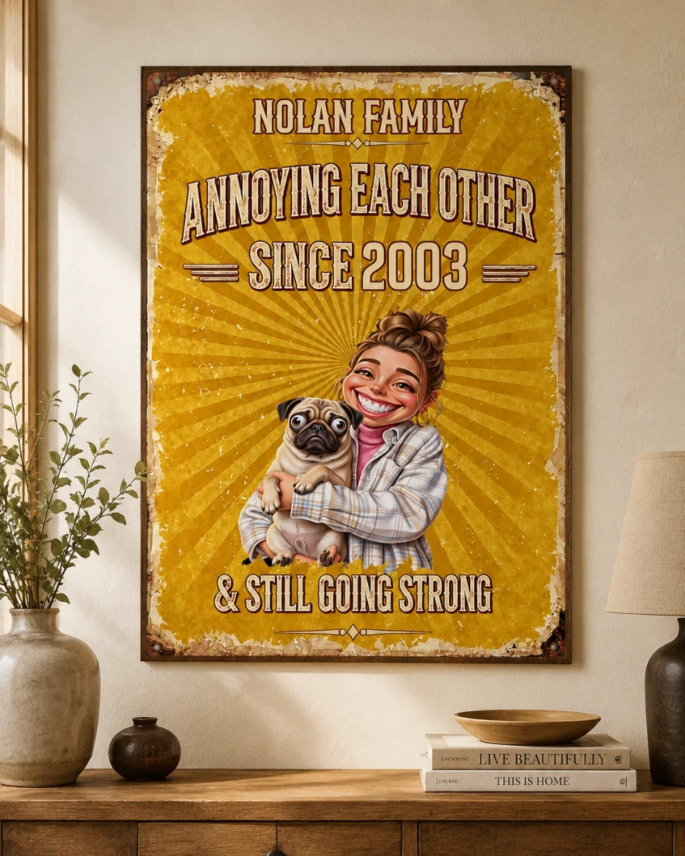 Custom Photo Caricature Vintage Annoying Each Other - Personalized Classic Metal Signs
