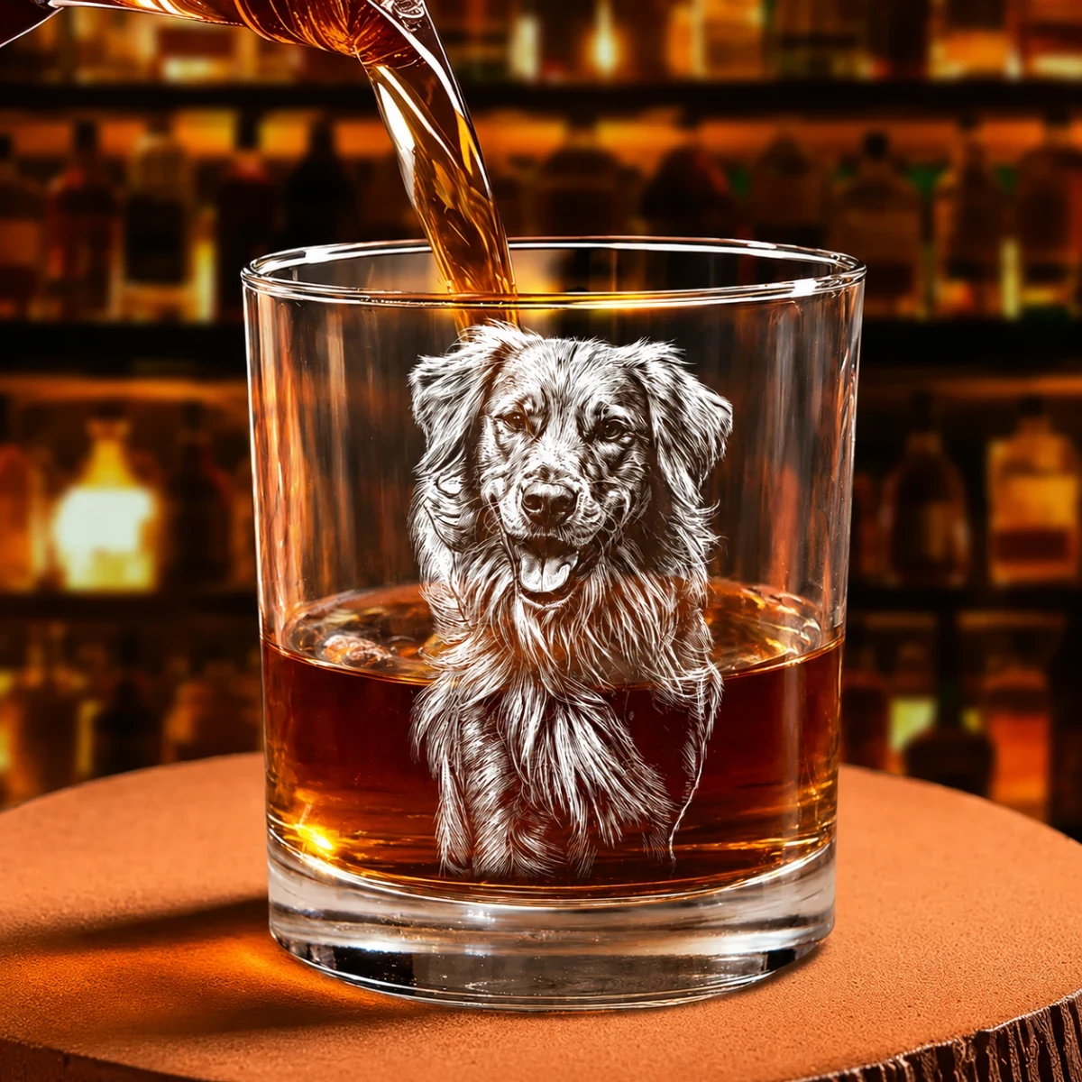 Custom Photo Pencil Drawing Dog Cat Portrait - Personalized Engraved Whiskey Glass