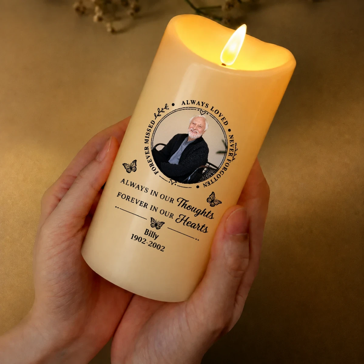 Custom Photo Memorial Always Loved Never Forgotten - Personalized Flameless Led Candle