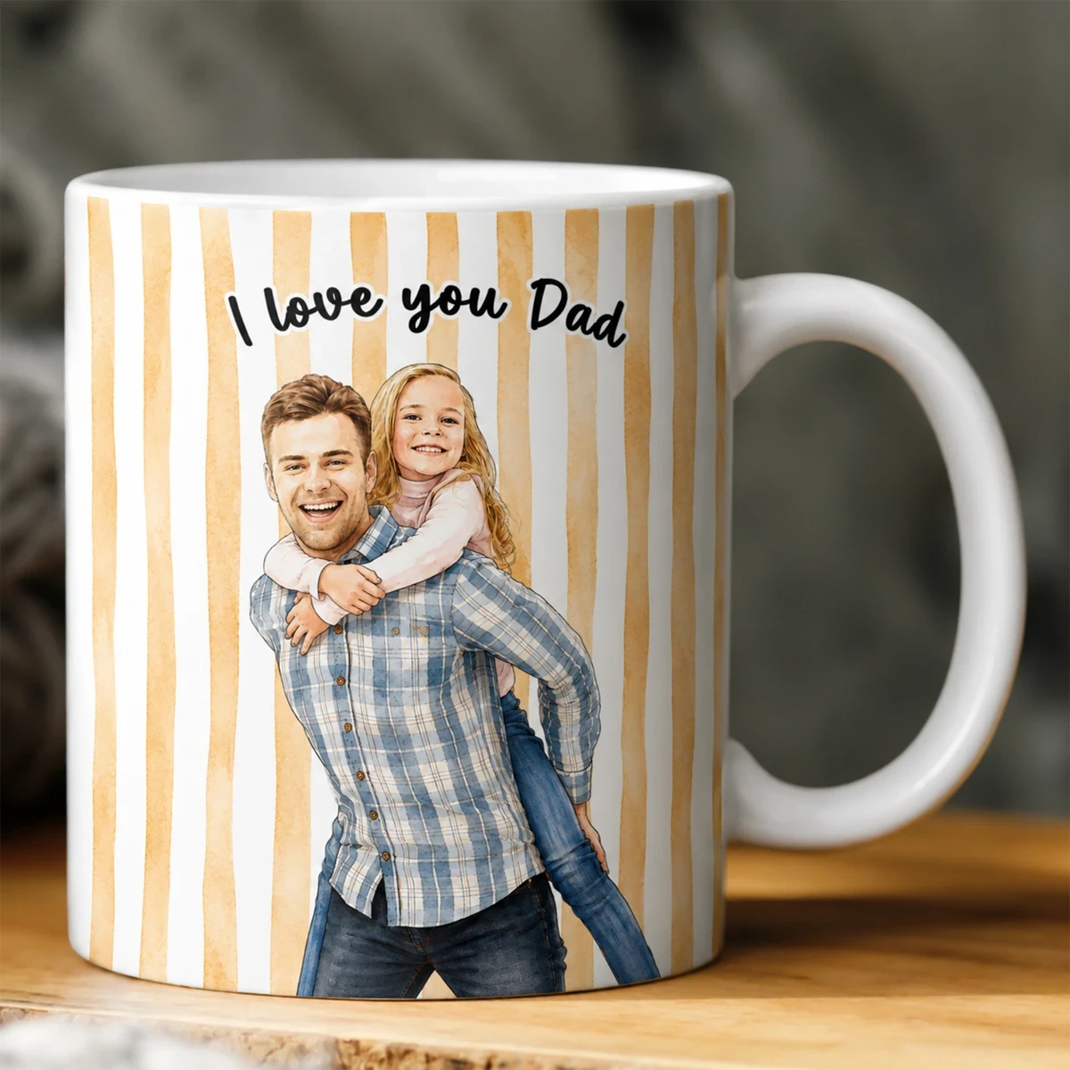 Custom Photo Watercolor Dad & Kids - Personalized Custom Mug - Father'S Day Gift For Dad, Daddy, Papa, Grandpa
